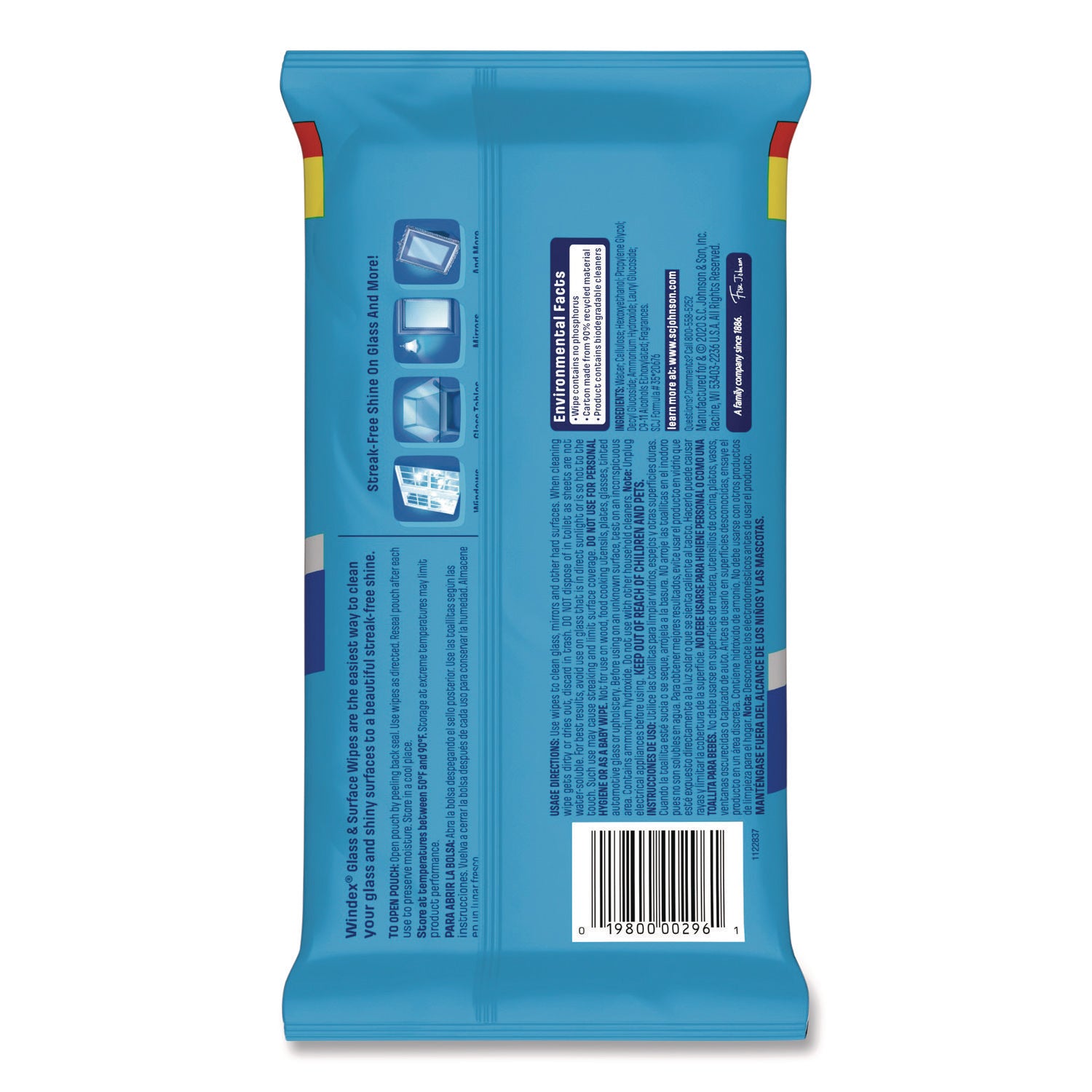 Glass And Surface Wet Wipe, Cloth, 7 X 8, Unscented, White, 38/Pack