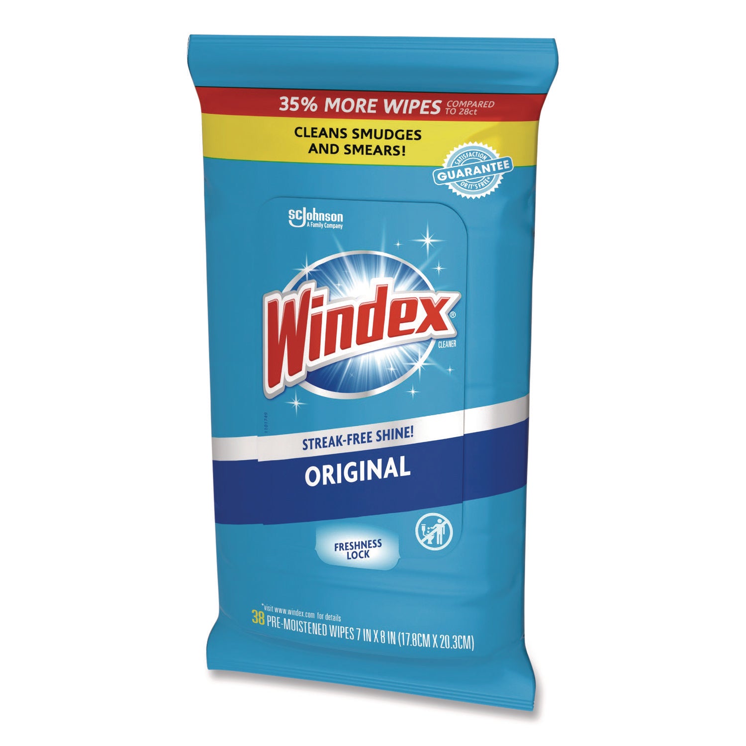 Glass And Surface Wet Wipe, Cloth, 7 X 8, Unscented, White, 38/Pack
