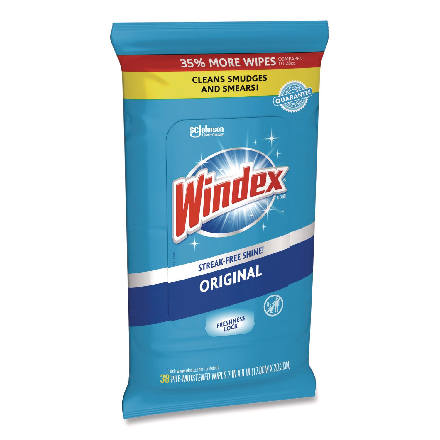 Glass And Surface Wet Wipe, Cloth, 7 X 8, Unscented, White, 38/Pack