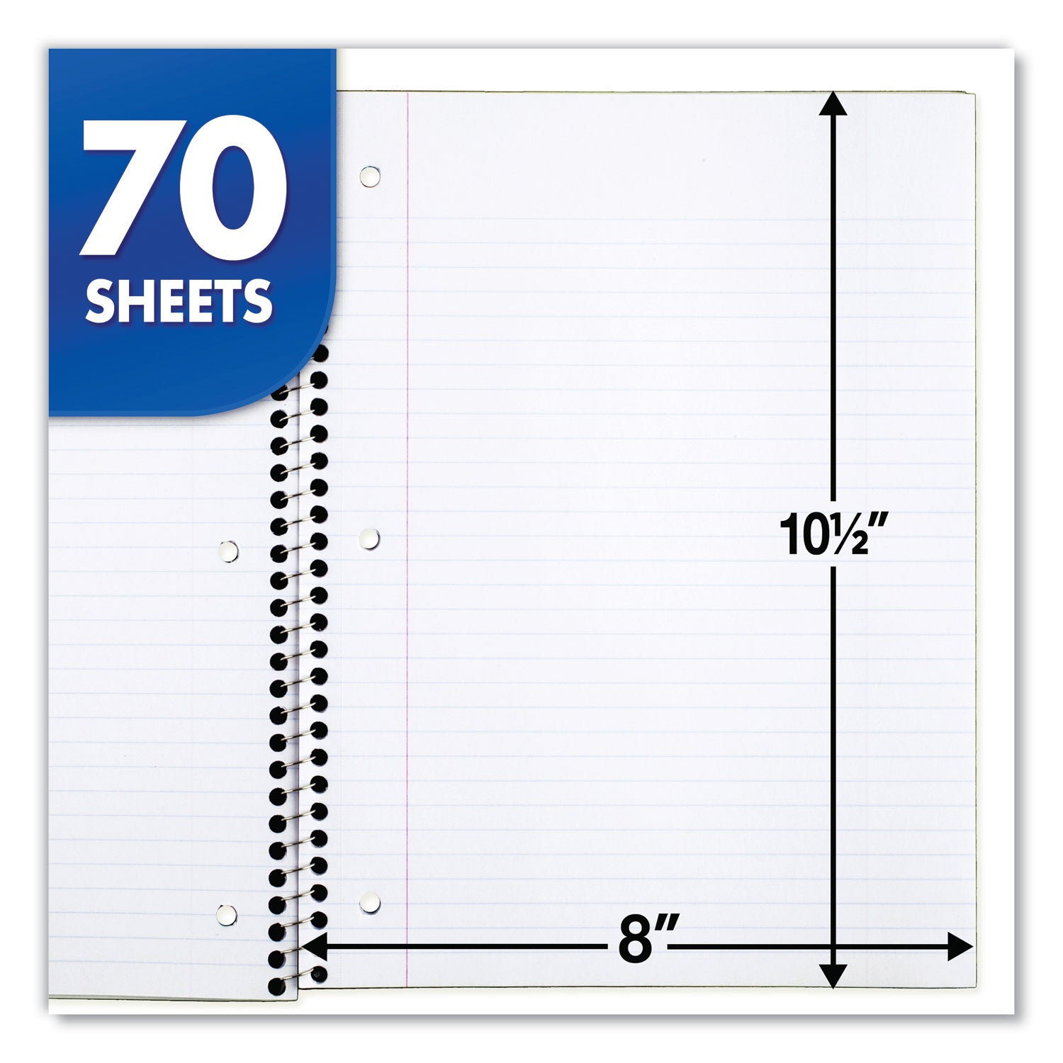 Mead Notebook, 1 Subject, 70 Sheets, College Ruled, 3-Hole Punched, 7.5" x 10.5", Assorted Colors, 6 Pack