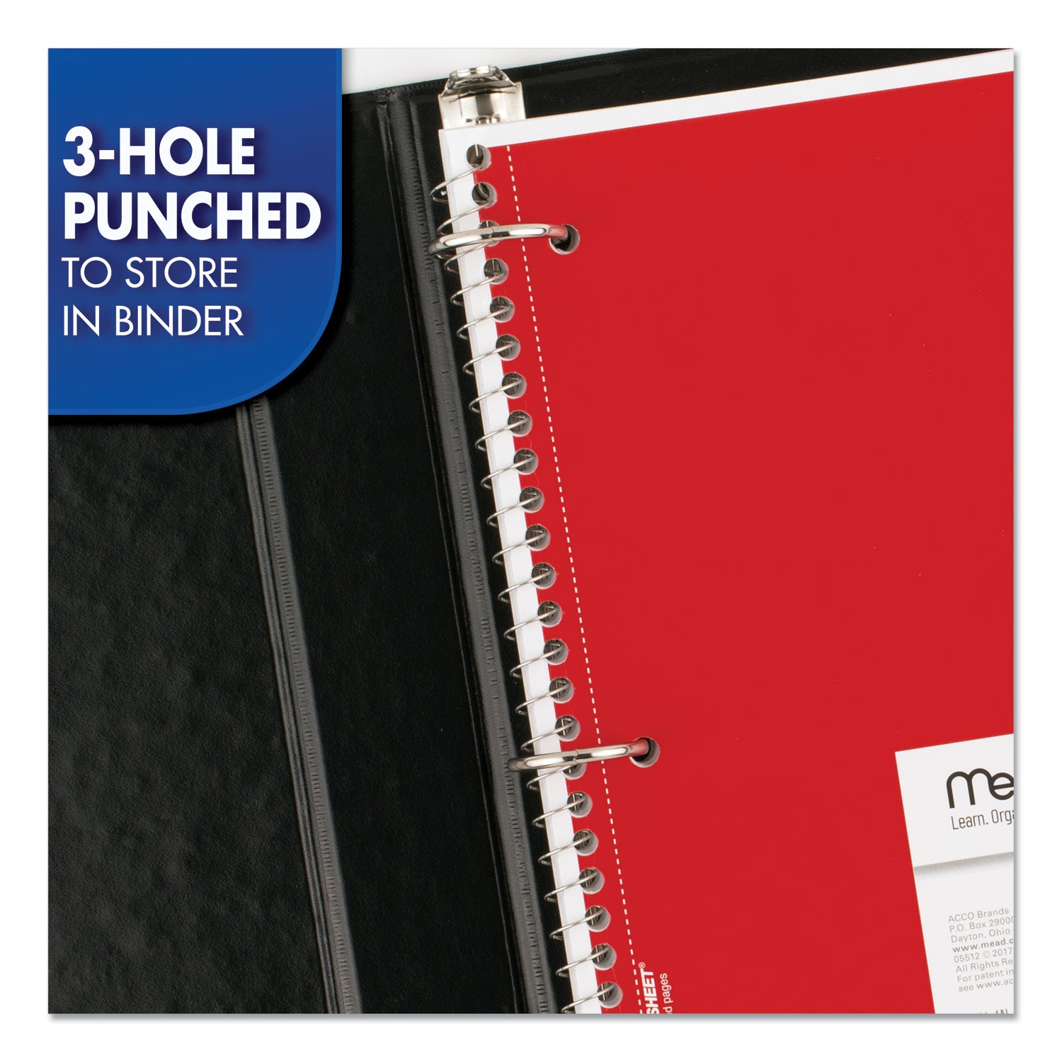 Mead Notebook, 1 Subject, 70 Sheets, College Ruled, 3-Hole Punched, 7.5" x 10.5", Assorted Colors, 6 Pack