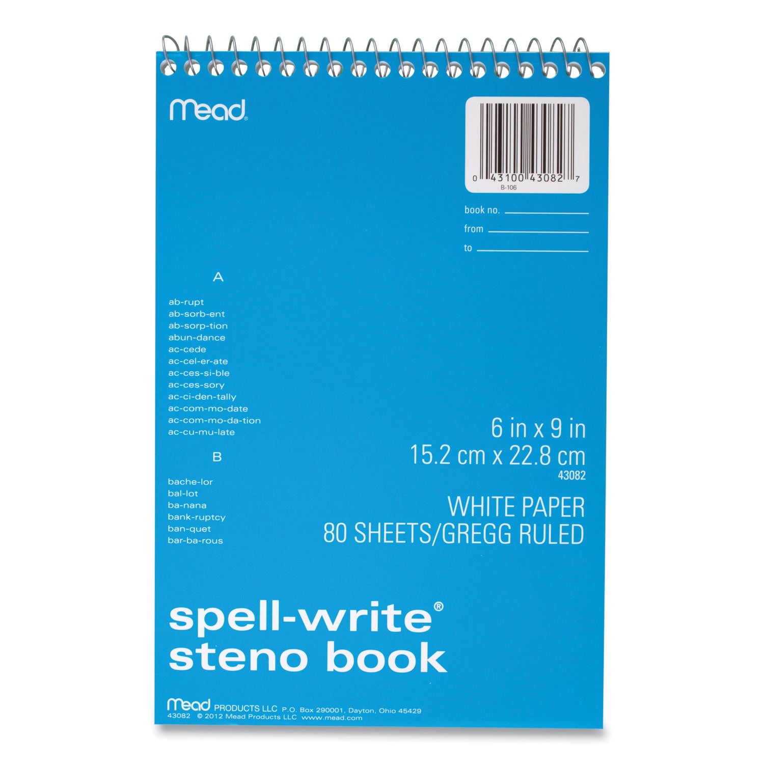 Mead Spell-Write Steno Book - 80 Sheets - 6" x 9" Sheet Size - White Paper - 1 Each