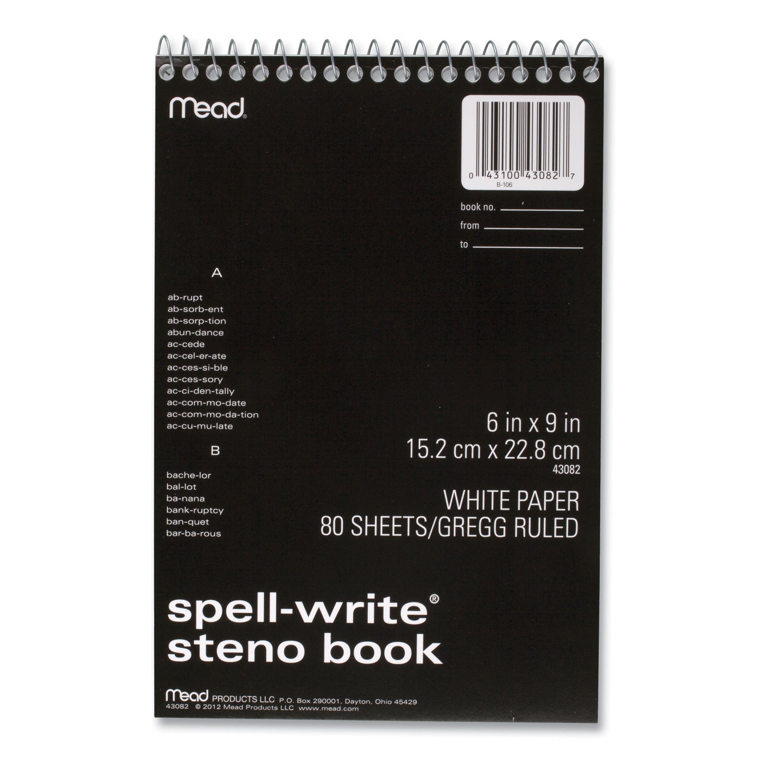 Mead Spell-Write Steno Book - 80 Sheets - 6" x 9" Sheet Size - White Paper - 1 Each