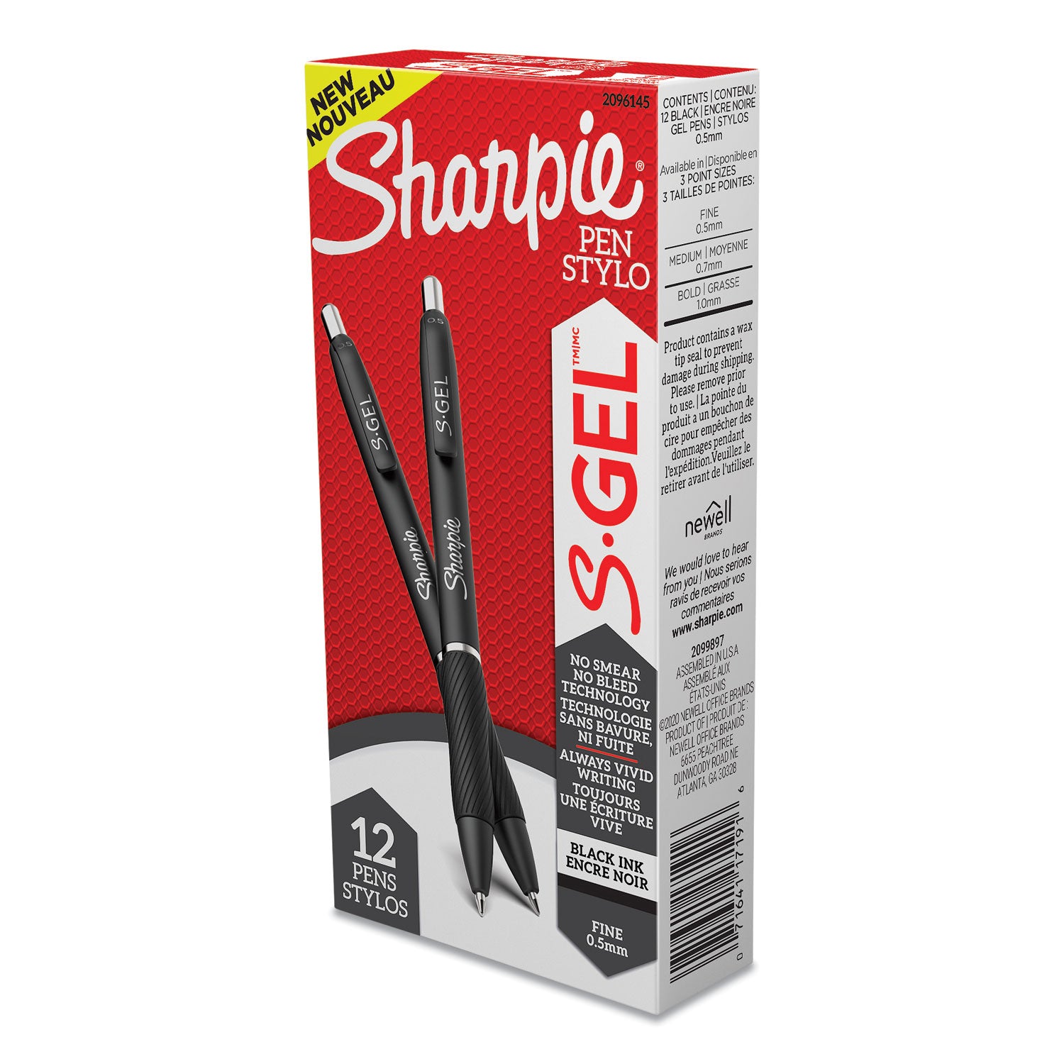 Sharpie S-Gel Pens - 0.5 mm Pen Point - Retractable - Black Ink - Gel-based - 1 Dozen