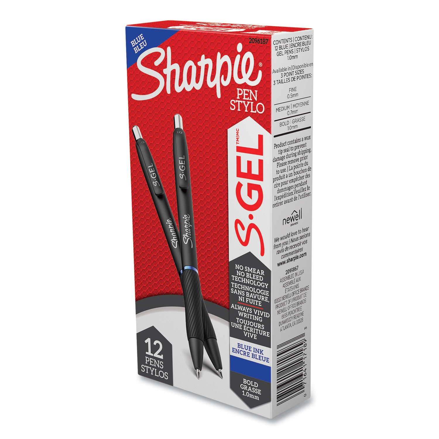 Sharpie S-Gel Pens - 1 mm Pen Point - Retractable - Blue Ink - Gel-based - 1 Dozen