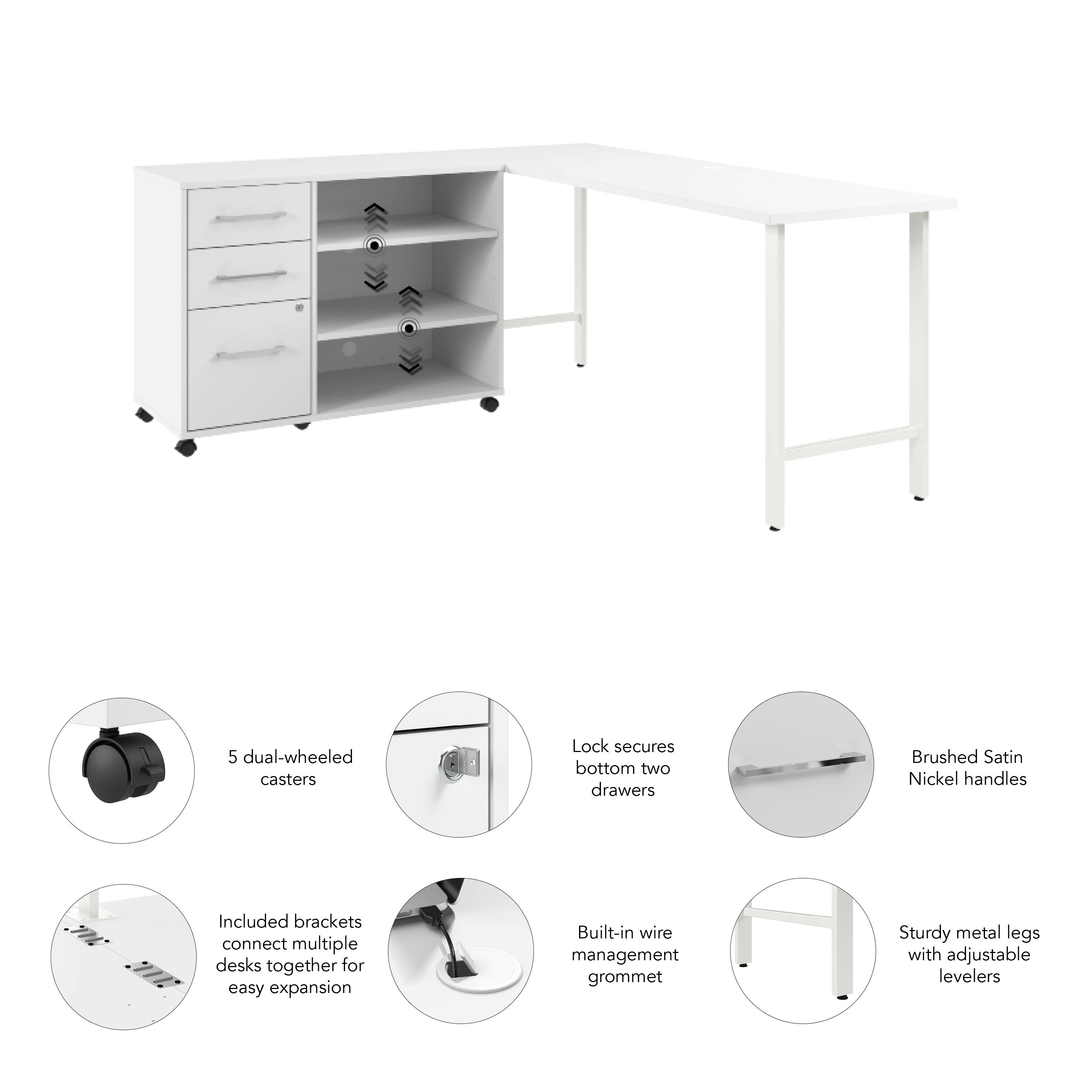 Bush Business Furniture Hustle 72W x 24D Computer Desk and Storage Cabinet with Drawers and Shelves in White - 71.02" Width x 23.34" Depth x 30.07" Height