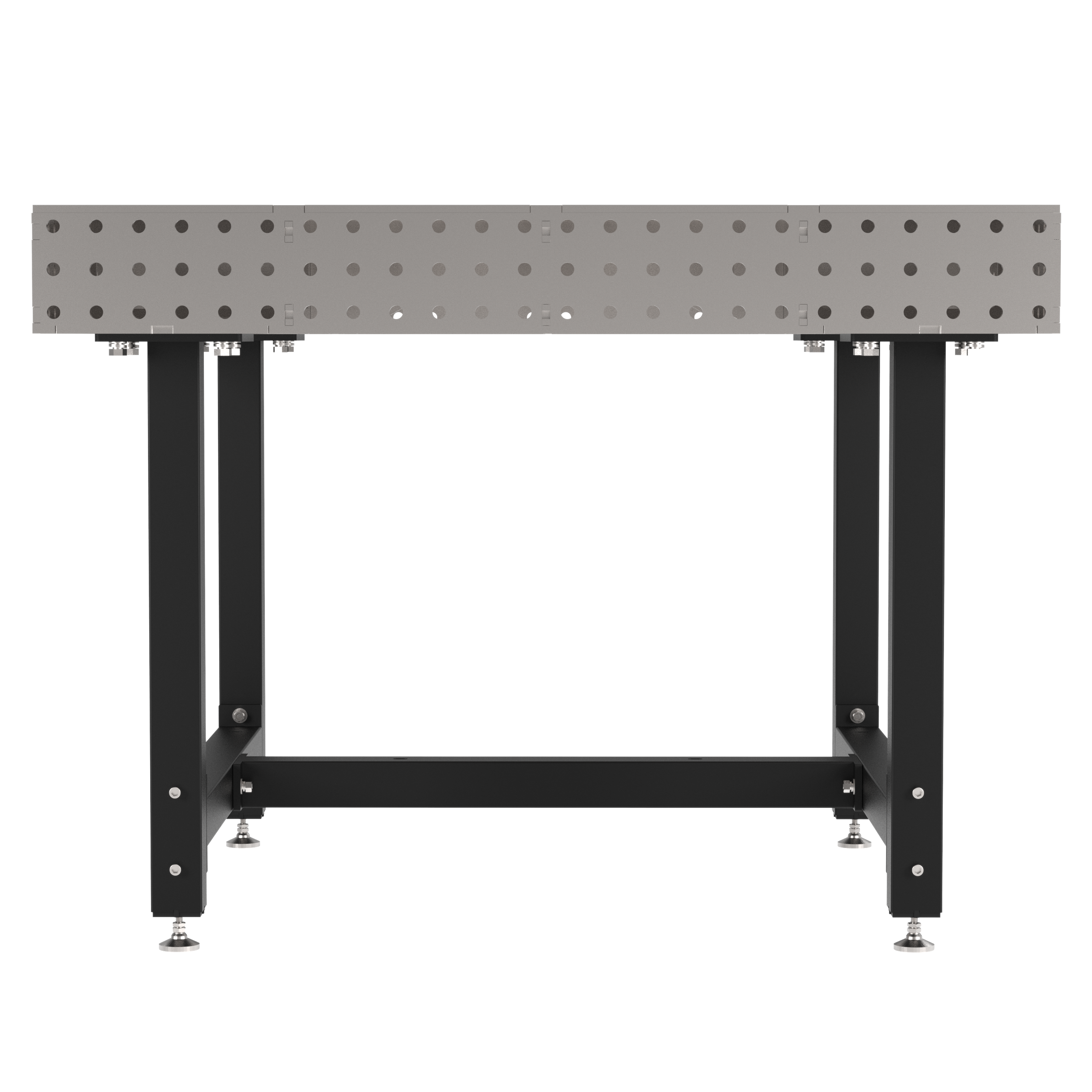 Welding Fixture Table, Fixed Height, 36"H x 48"L x 48"D, 1/4" Carbon Steel Top, Four Black Powdercoat Legs, Self-Leveling Feet