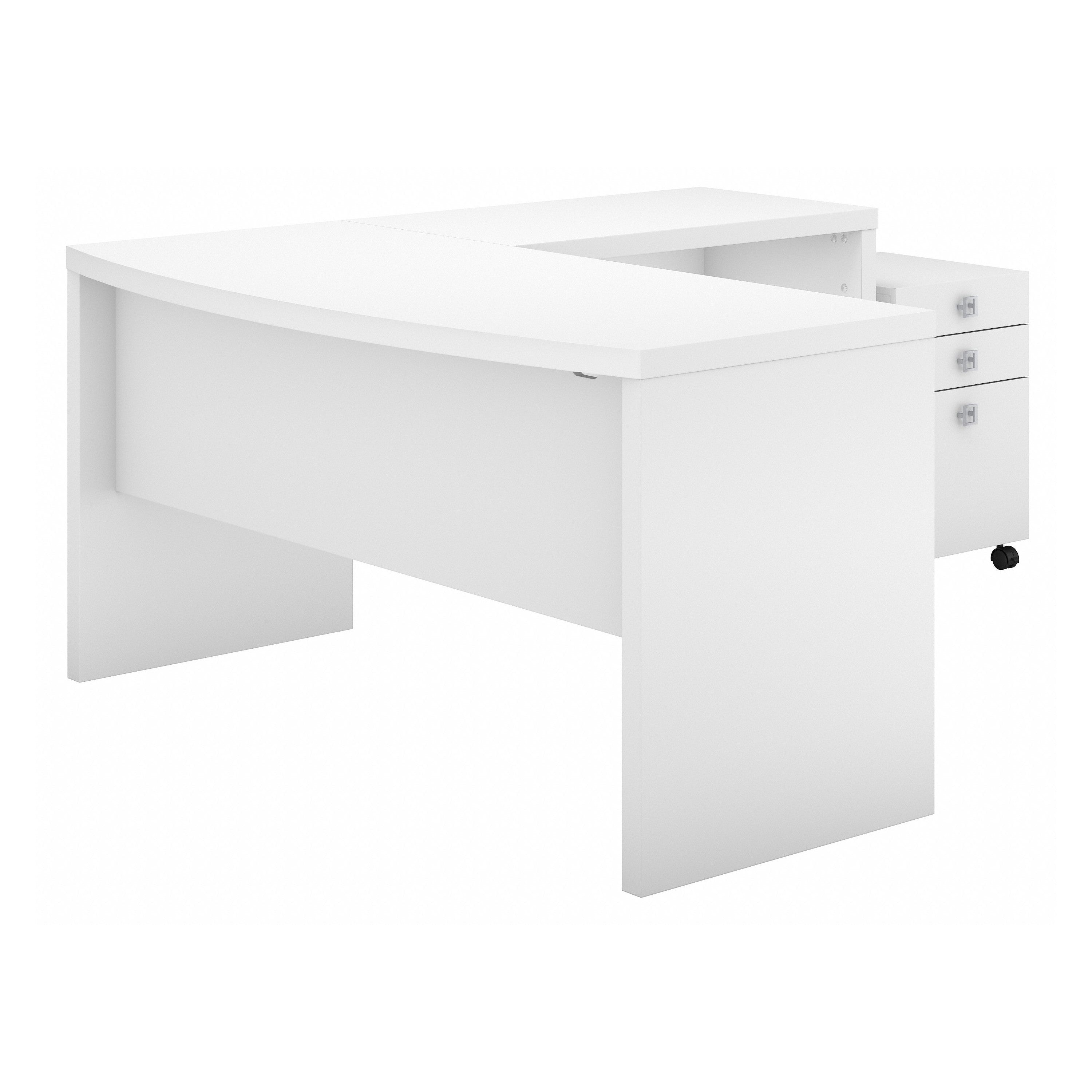 Bush Business Furniture Echo L Shaped Bow Front Desk with Mobile File Cabinet in Pure White - 60" Width x 64.33" Depth x 30" Height