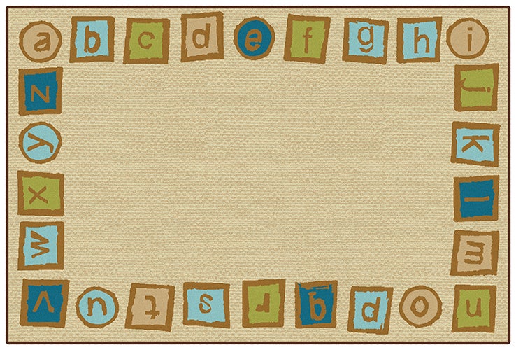 Alphabet Blocks Border Nature Colors Value Rug - 6ft x 9ft - Rectangle - Tan