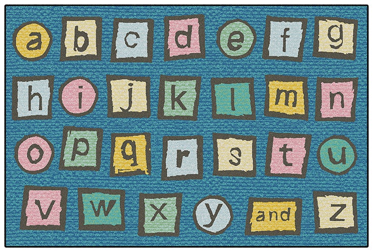 Alphabet Blocks Tranquil Colors Value Rug - 6ft x 9ft - Rectangle - Dark Blue