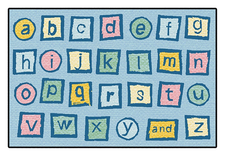 Alphabet Blocks Tranquil Colors Value Rug - 6ft x 9ft - Rectangle - Light Blue