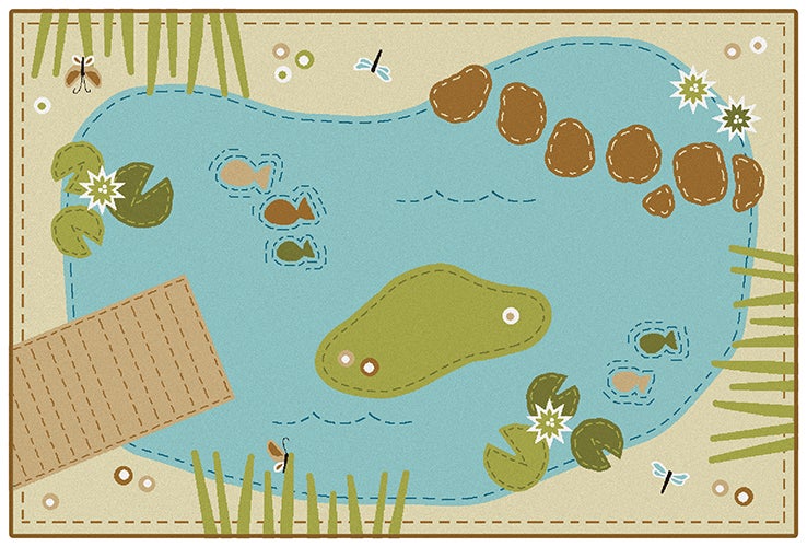 Tranquil Pond Playroom Rug Nature Colors - 6ft x 9ft - Rectangle - Tan