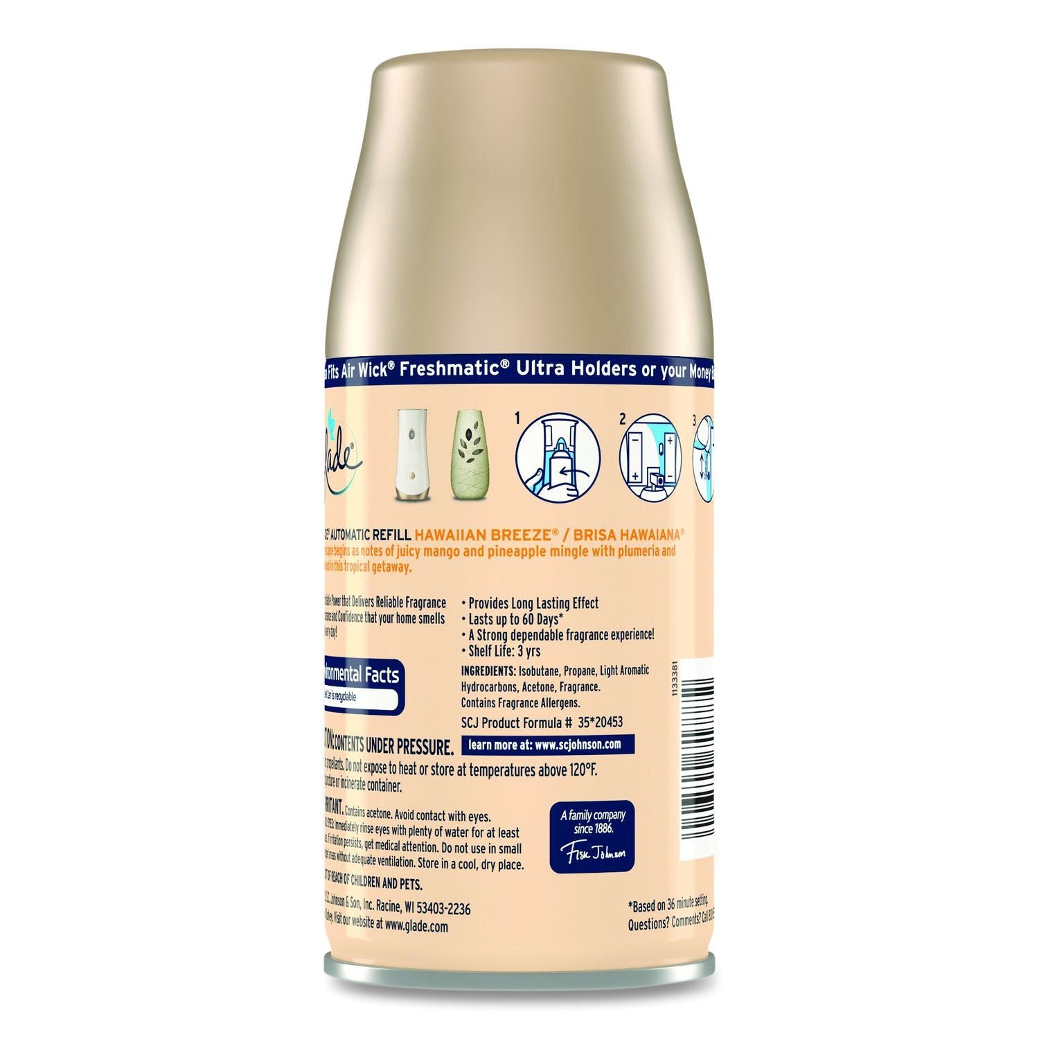 Automatic Air Freshener, Hawaiian Breeze, 6.2 Oz Spray Can, 6/Carton