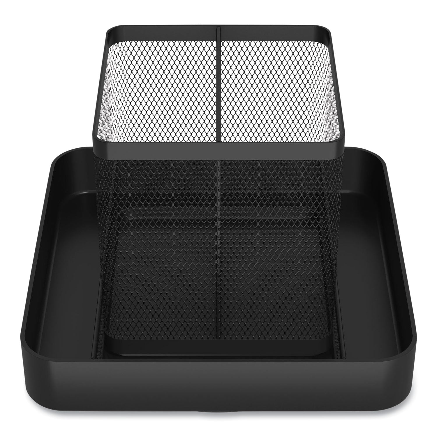 Six Compartment Wire Mesh Rotating Organizer, 6 Compartments, 7.09 X 7.09 X 6.3, Black