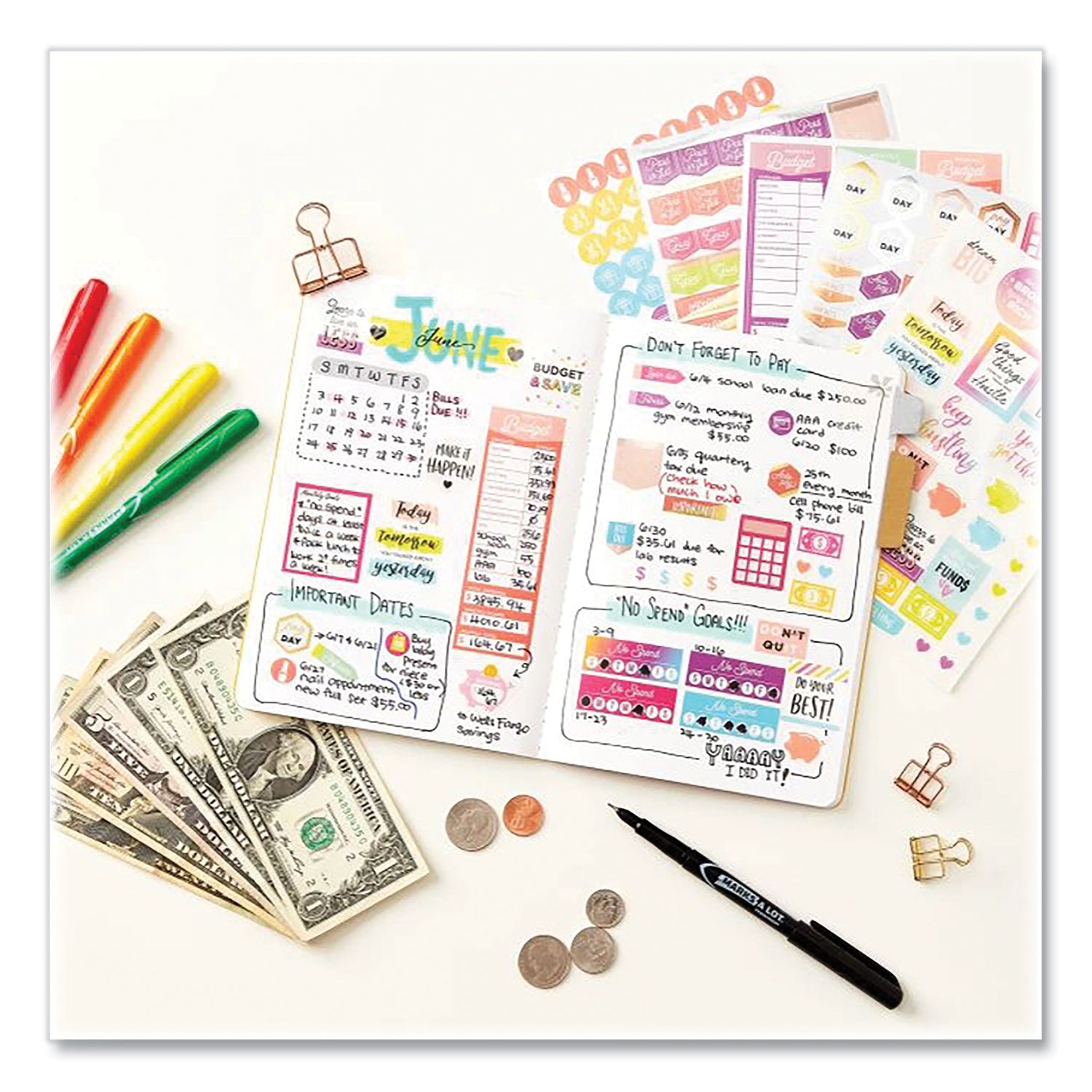 Budgeting Planner Stickers, Budget Theme, Assorted Colors, 1,224/pack