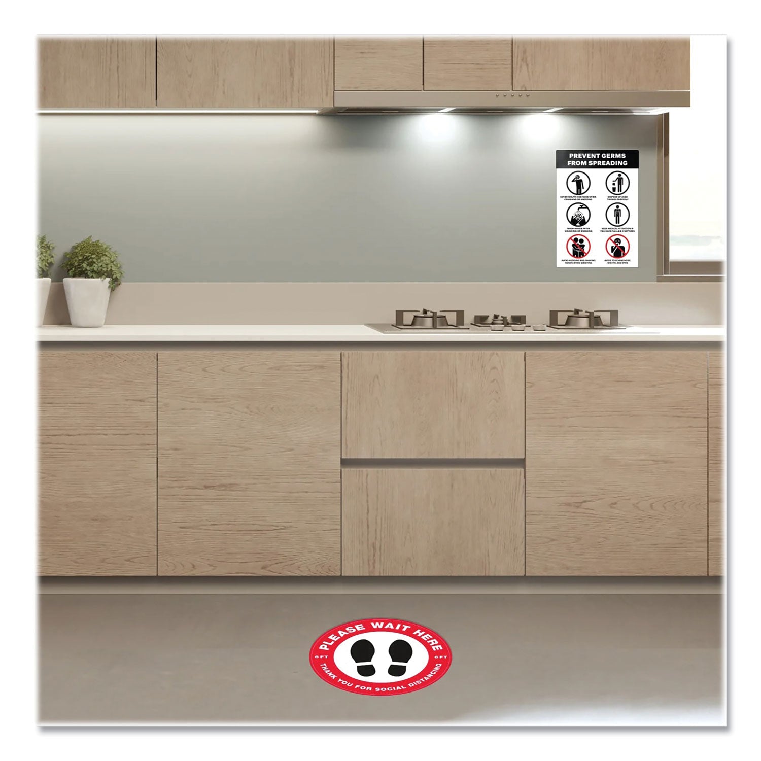 Preprinted Surface Safe Wall Decals, 7 X 10, Prevent Germs From Spreading, White/black Face, Black Graphics, 5/pack