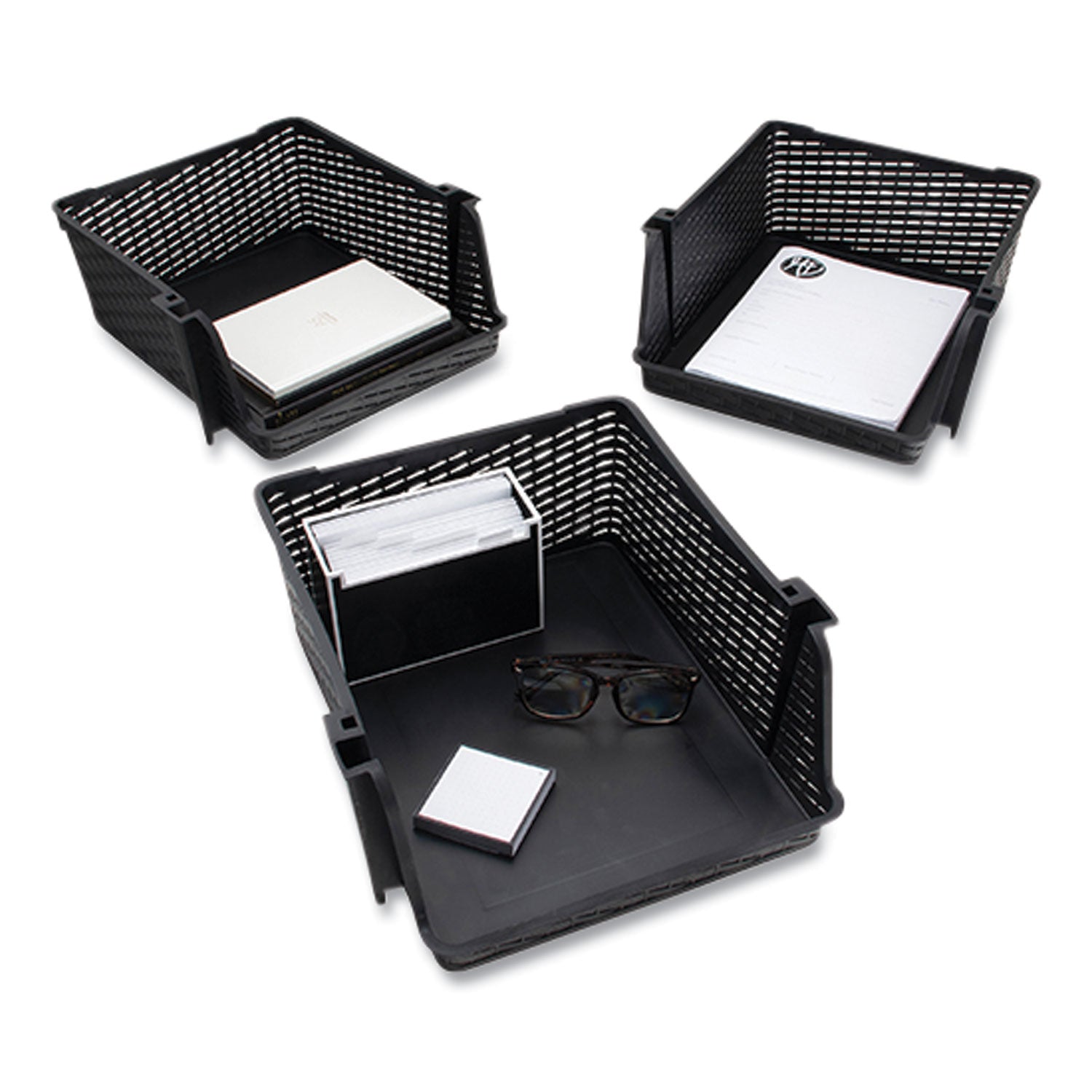 Nest and Stack Open Lid Storage Bin, 13.5" x 15" x 8.5", Black, 3/Pack