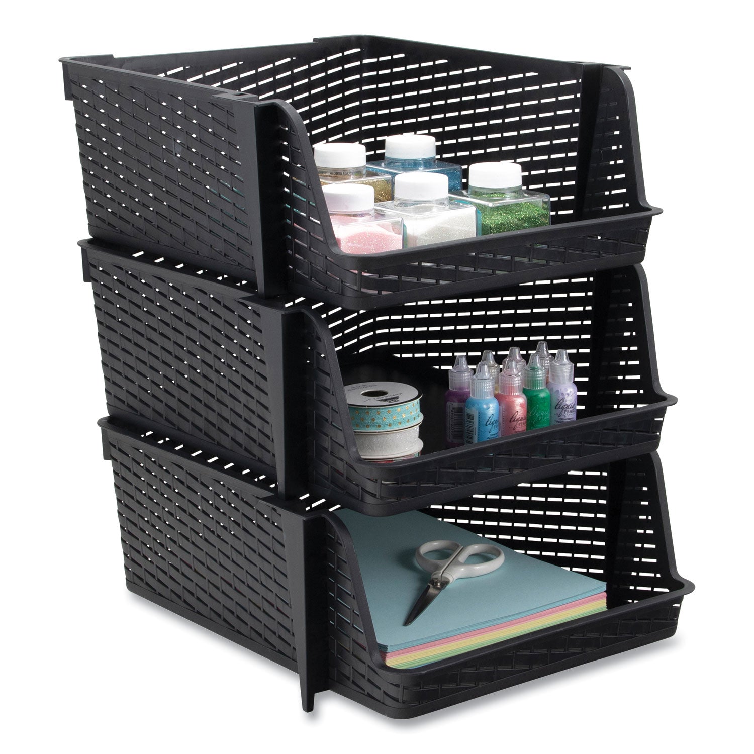 Nest and Stack Open Lid Storage Bin, 13.5" x 15" x 8.5", Black, 3/Pack