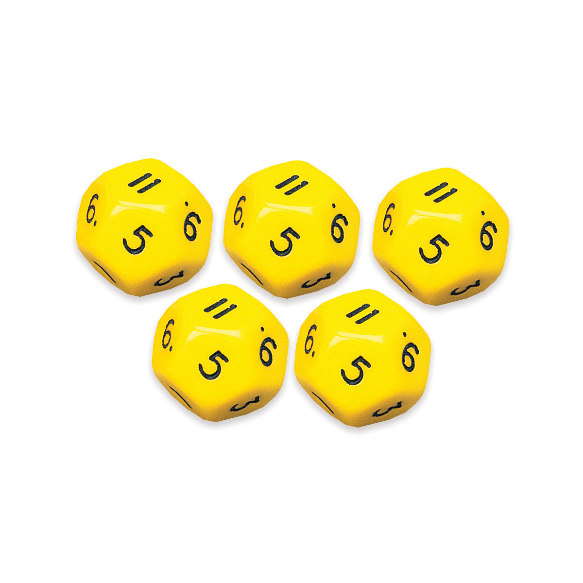 Dodecahedra Dice (1-12), set of 5