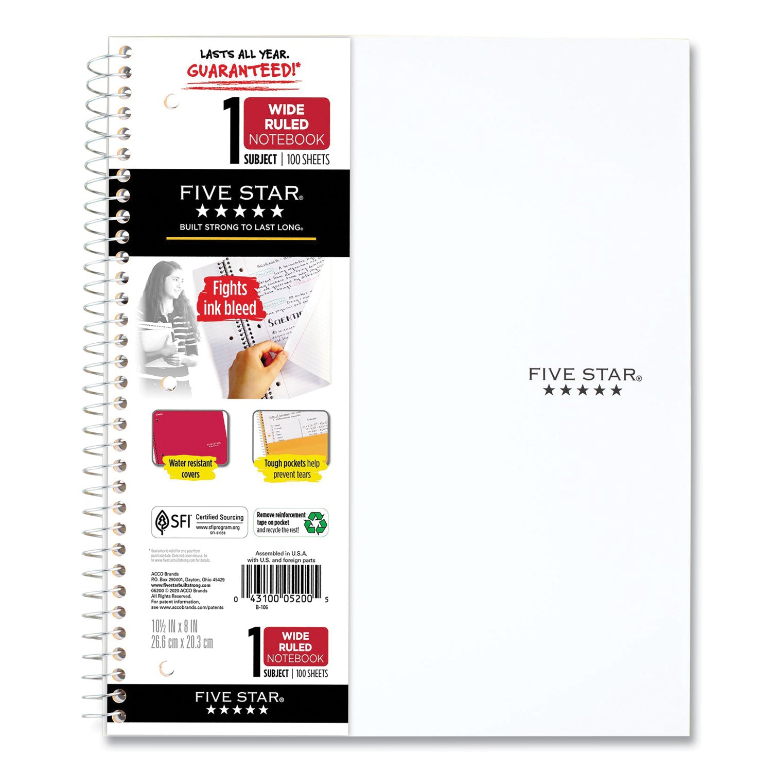 Wirebound Notebook, 1-Subject, Wide/Legal Rule, Randomly Assorted Cover Color (Set 5), (100) 10.5 x 8 Sheets