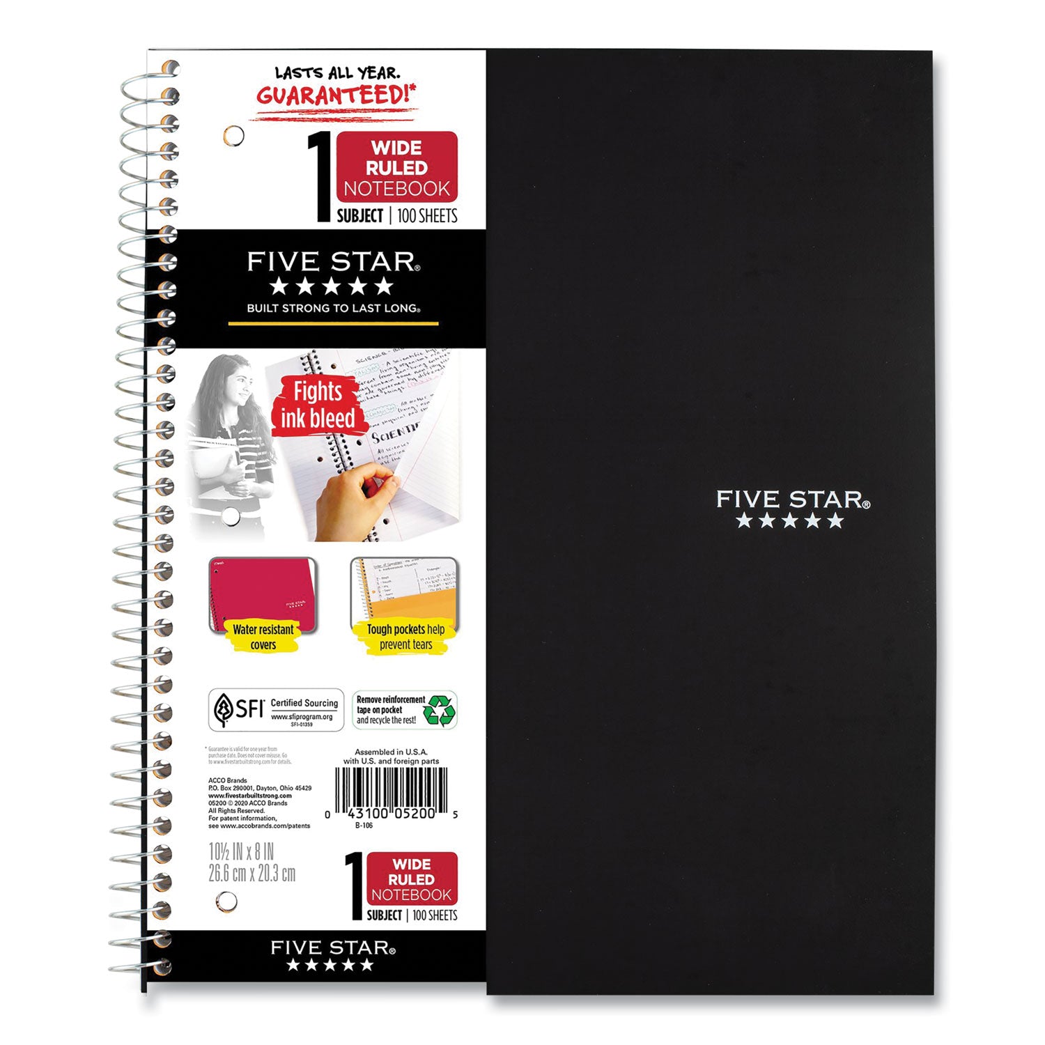 Wirebound Notebook, 1-Subject, Wide/Legal Rule, Randomly Assorted Cover Color (Set 5), (100) 10.5 x 8 Sheets