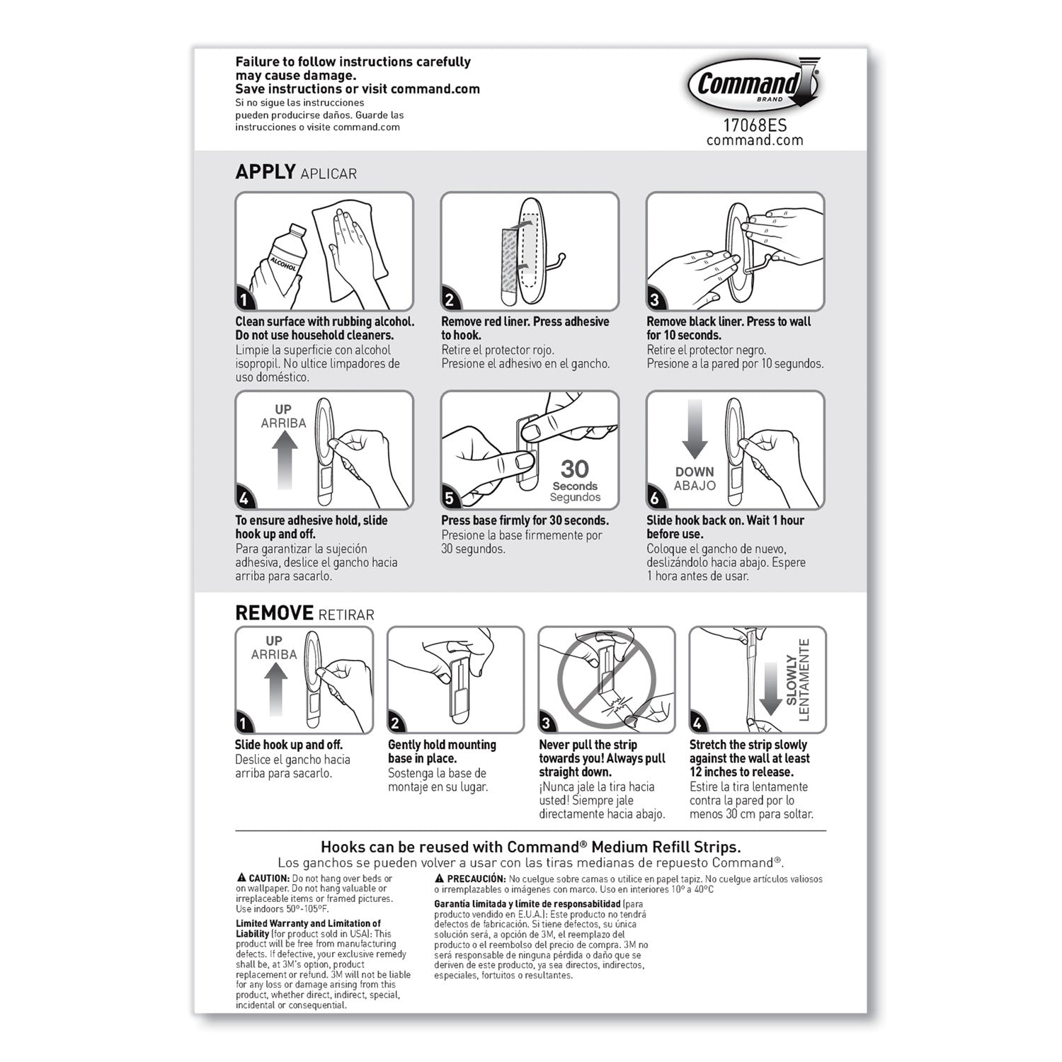 General Purpose Wire Hooks, Medium, Metal, White, 2 lb Capacity, 13 Hooks and 16 Strips/Pack