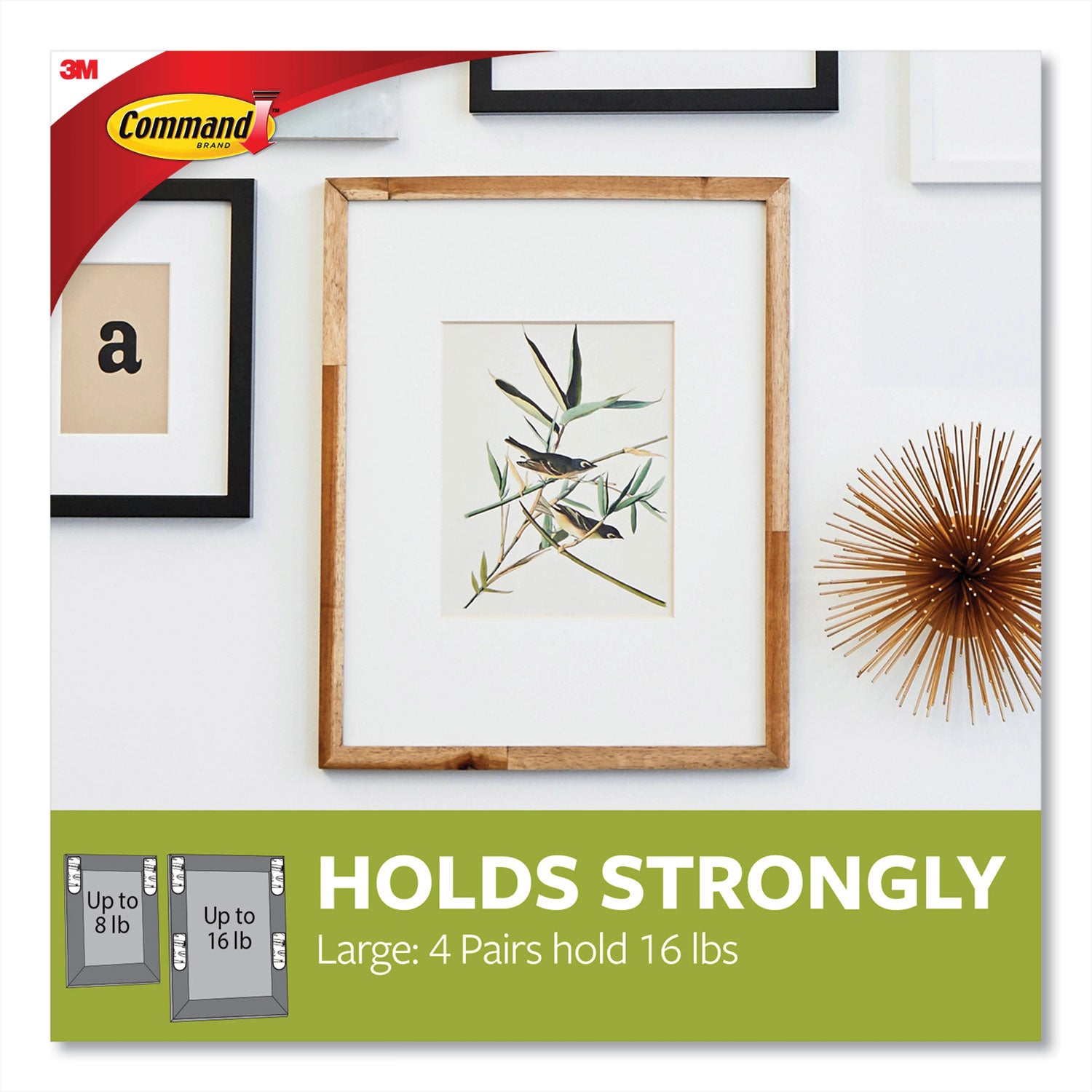 Picture Hanging Strips, Removable, Holds Up to 4 lbs per Pair, Large, 0.63 x 3.63, White, 20 Pairs/Pack