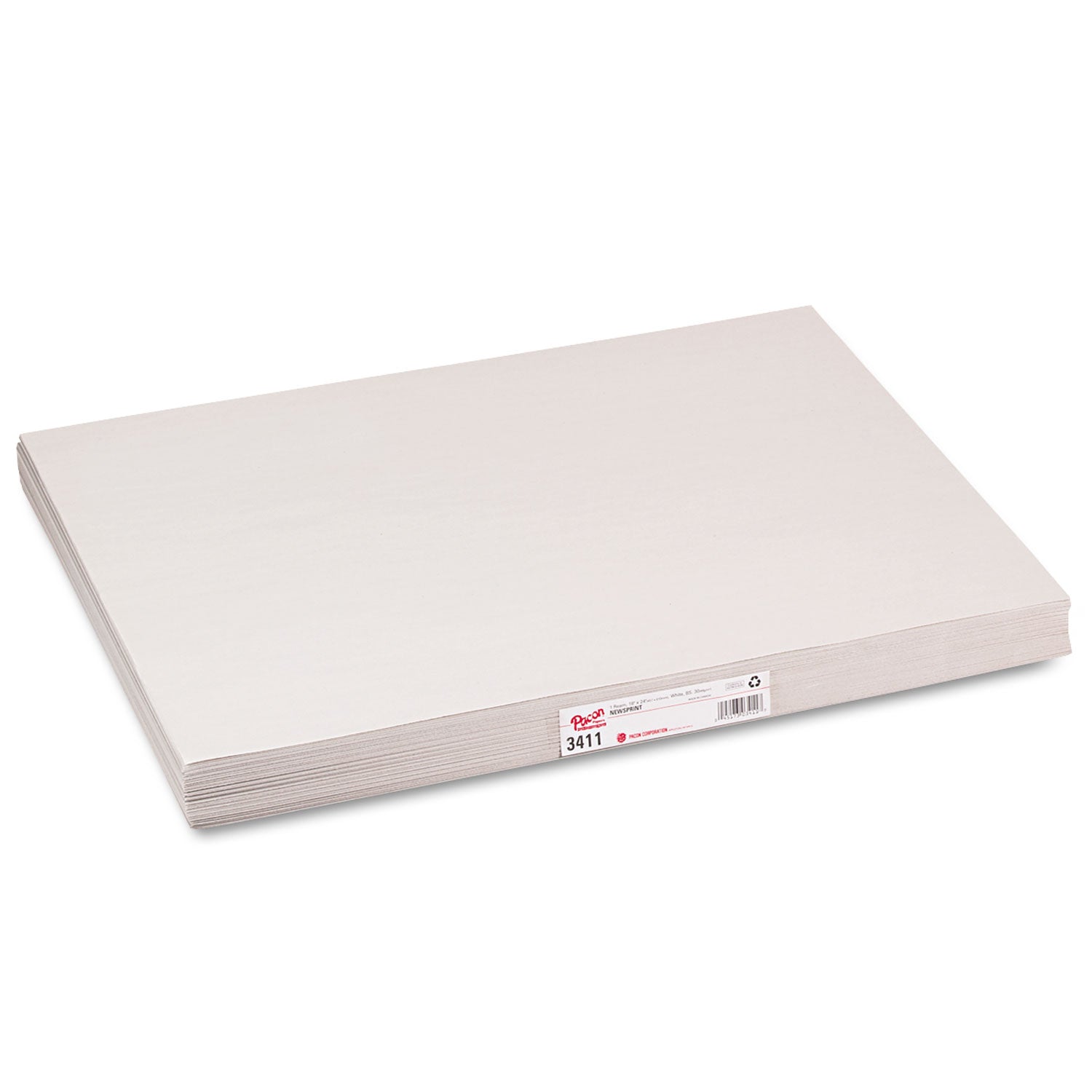 White Newsprint, 30 lb Weight,White, 18" x 24", 500 Sheets