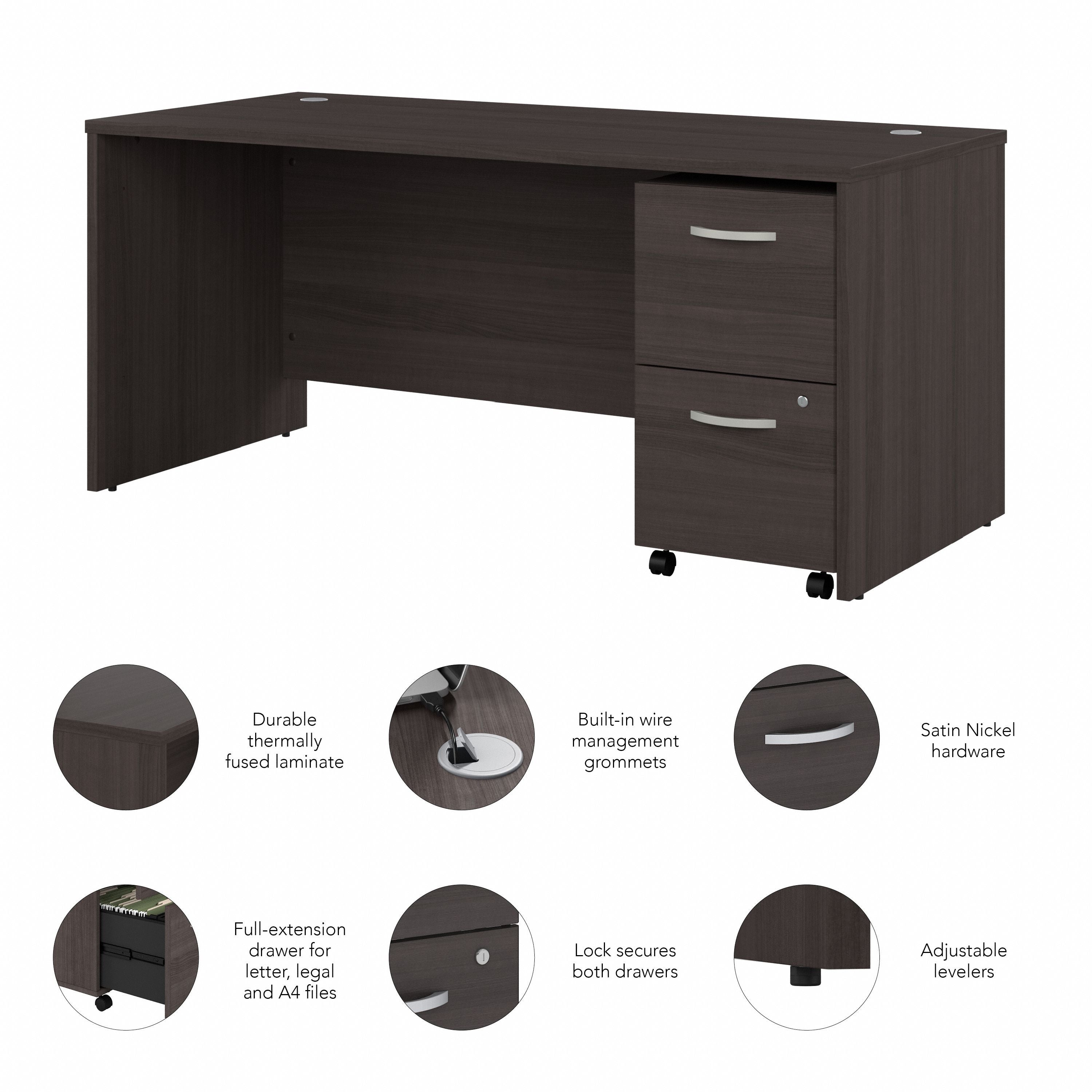 Bush Business Furniture Studio C 66W x 30D Office Desk with 2 Drawer Mobile File Cabinet in Storm Gray - 65.98" Width x 29.37" Depth x 29.84" Height