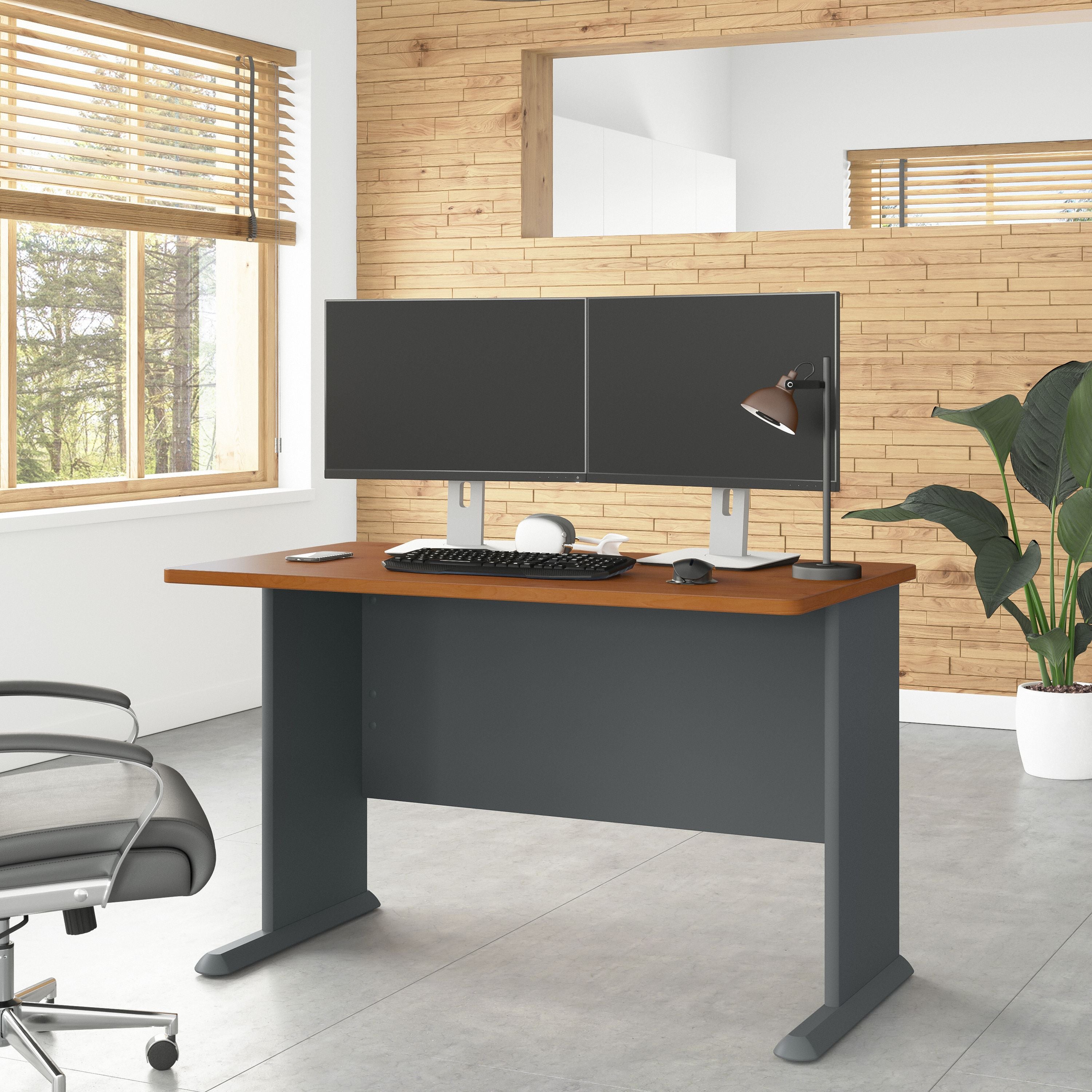 Bush Business Furniture Series A 48W Desk in Natural Cherry and Slate - 47.52" Width x 26.81" Depth x 29.66" Height