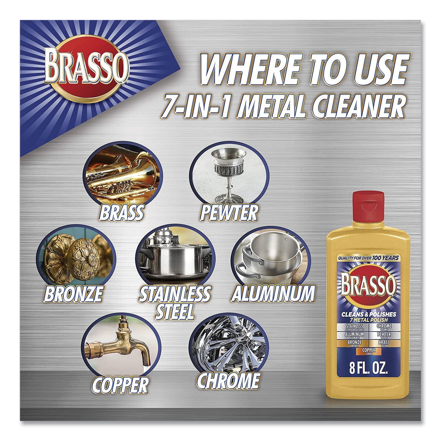 Brasso Metal Polish - 8 fl oz (0.3 quart) - Tan Bottle - 1 Each