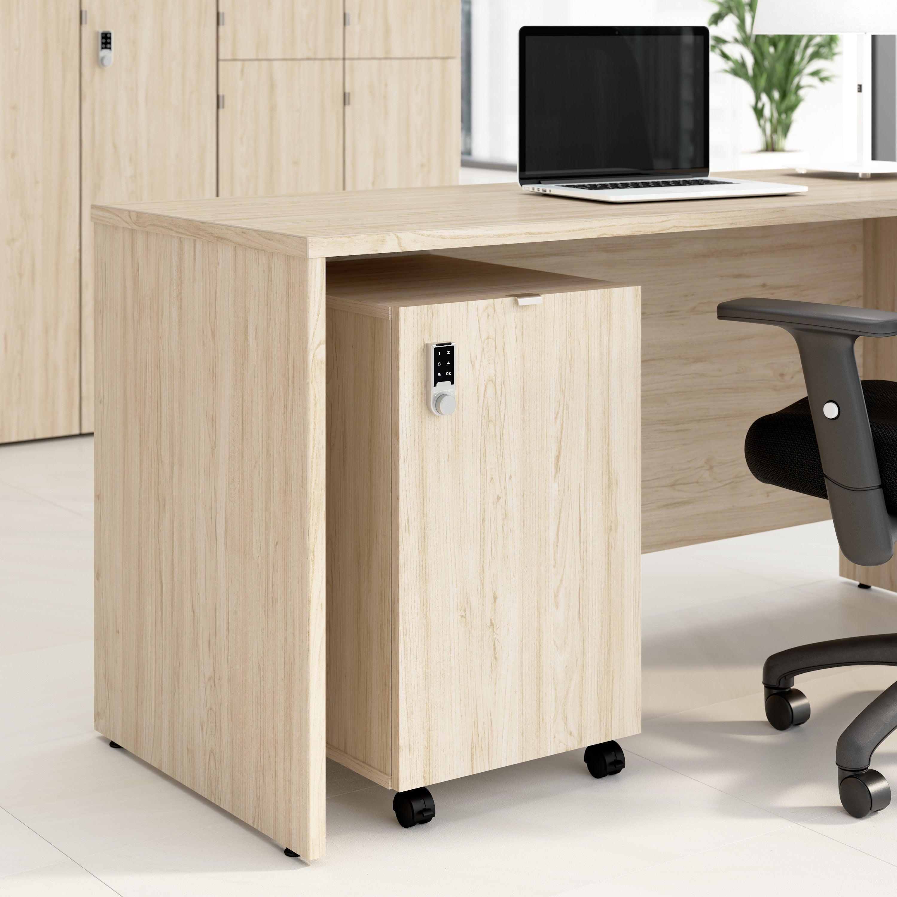 Bush Business Furniture Assure Mobile File Cabinet with Drawers and Keypad Lock in Natural Elm - 15.65" Width x 20.24" Depth x 25.91" Height