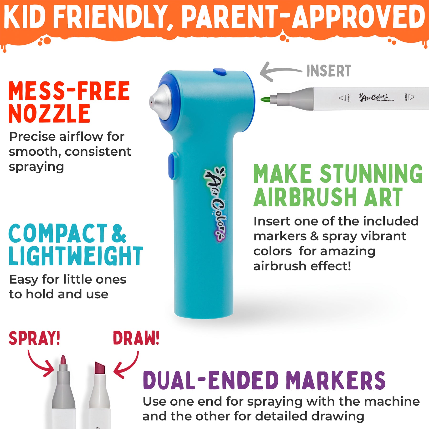 Aircolor Airbrush Kit with Markers & Stencils