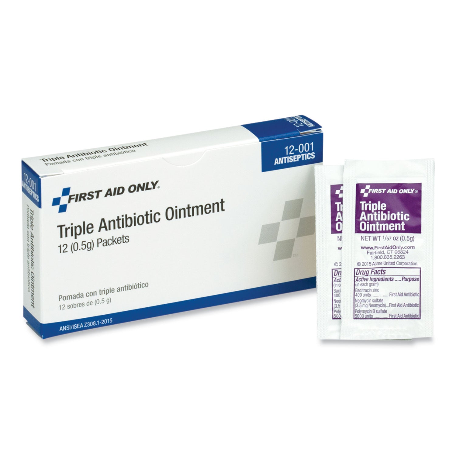 First Aid Only Triple Antibiotic Ointment Packets, 12 Packets per Box