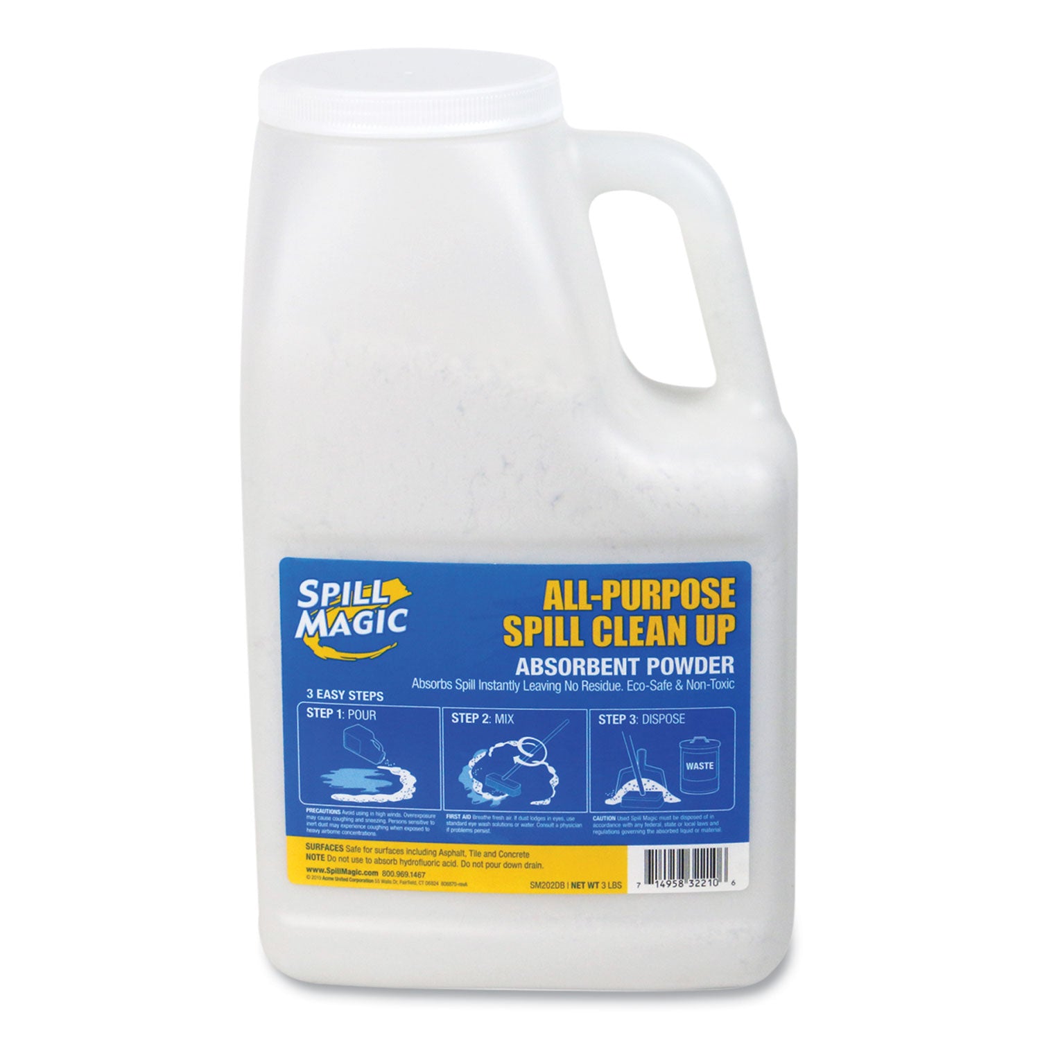 For Multipurpose - Powder - 51.36 oz (3.21 lb) - Recommended For: Spill Remover, Liquid Remover - Absorbent, Easy to Use, Non-toxic, Refillable, Lightweight, Residue-free, Spill Resistant - White Bottle - 1 Each