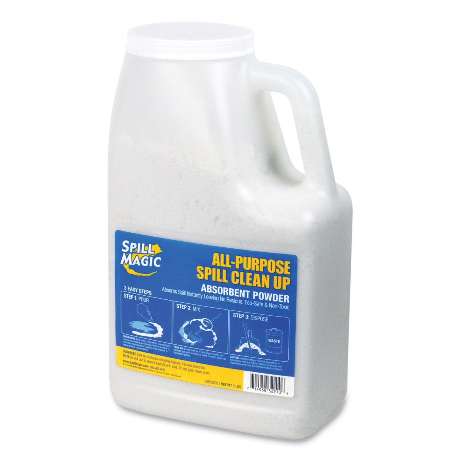 For Multipurpose - Powder - 51.36 oz (3.21 lb) - Recommended For: Spill Remover, Liquid Remover - Absorbent, Easy to Use, Non-toxic, Refillable, Lightweight, Residue-free, Spill Resistant - White Bottle - 1 Each