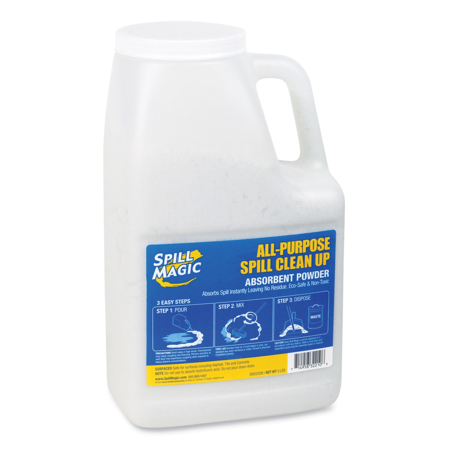 For Multipurpose - Powder - 51.36 oz (3.21 lb) - Recommended For: Spill Remover, Liquid Remover - Absorbent, Easy to Use, Non-toxic, Refillable, Lightweight, Residue-free, Spill Resistant - White Bottle - 1 Each