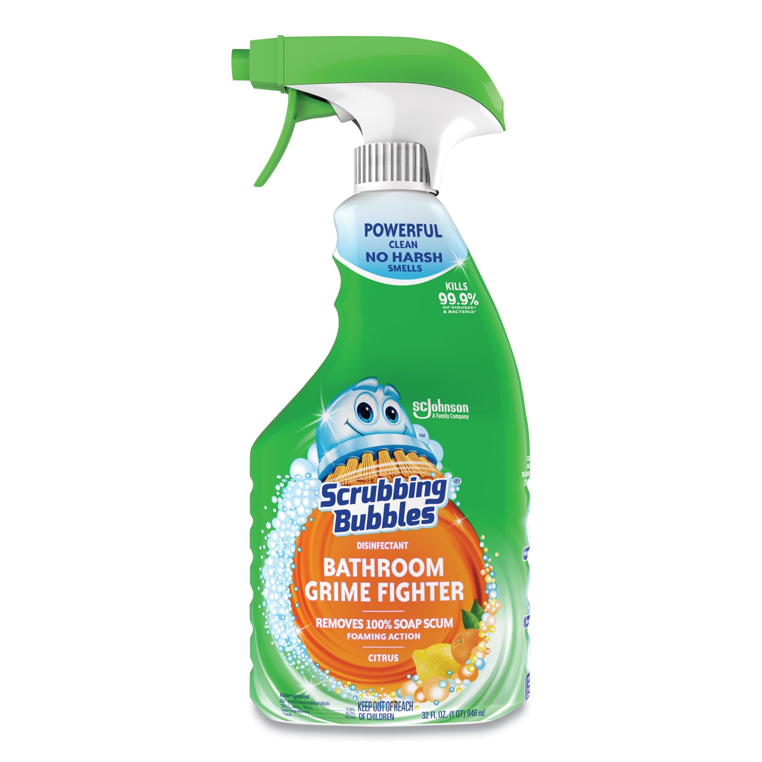 Scrubbing Bubbles Grime Fighter Spray, Fresh Citrus Scent, 32 fl oz, Green, 1 Each