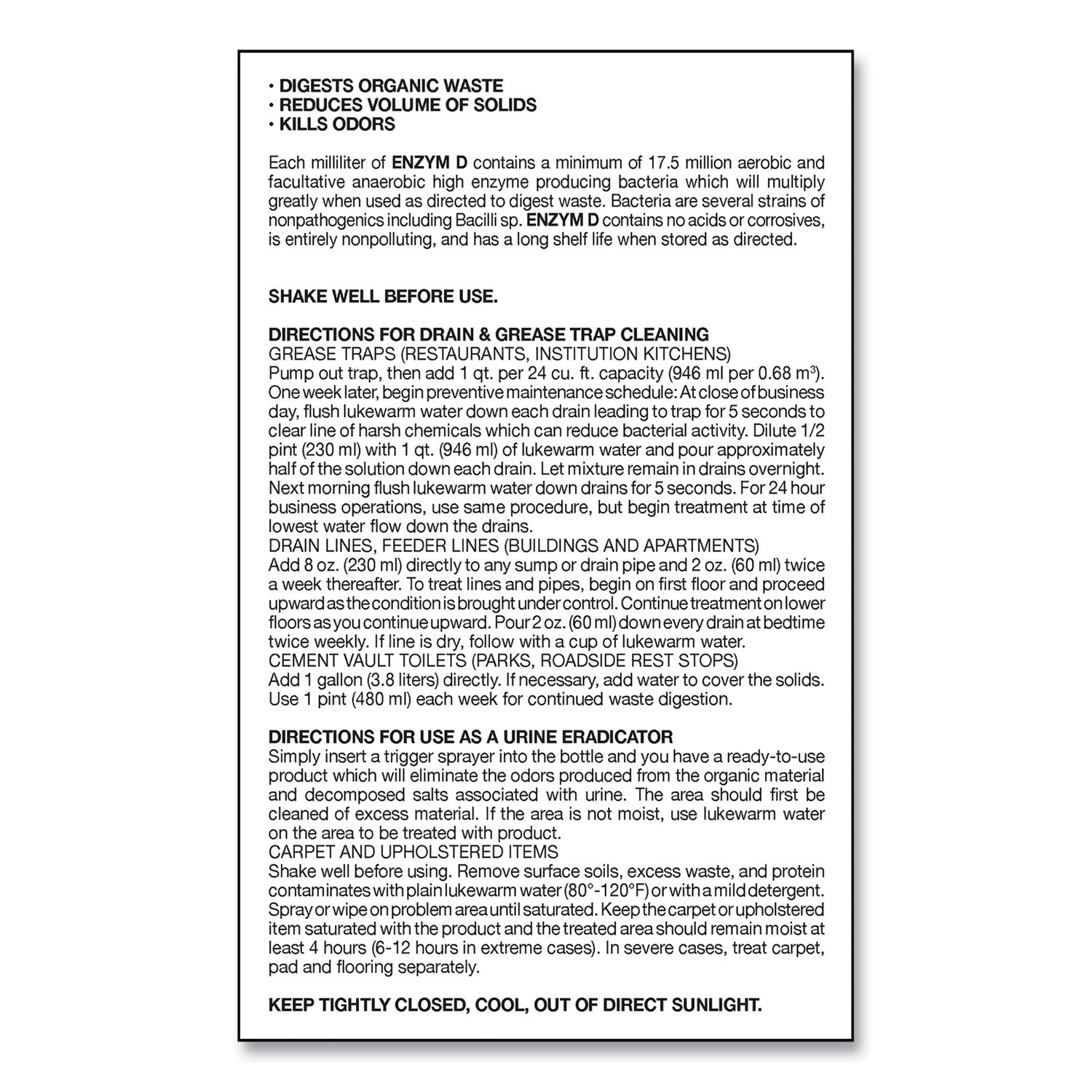 Enzym D Digester Deodorant, Mint, 1 Gal, Bottle, 4/carton