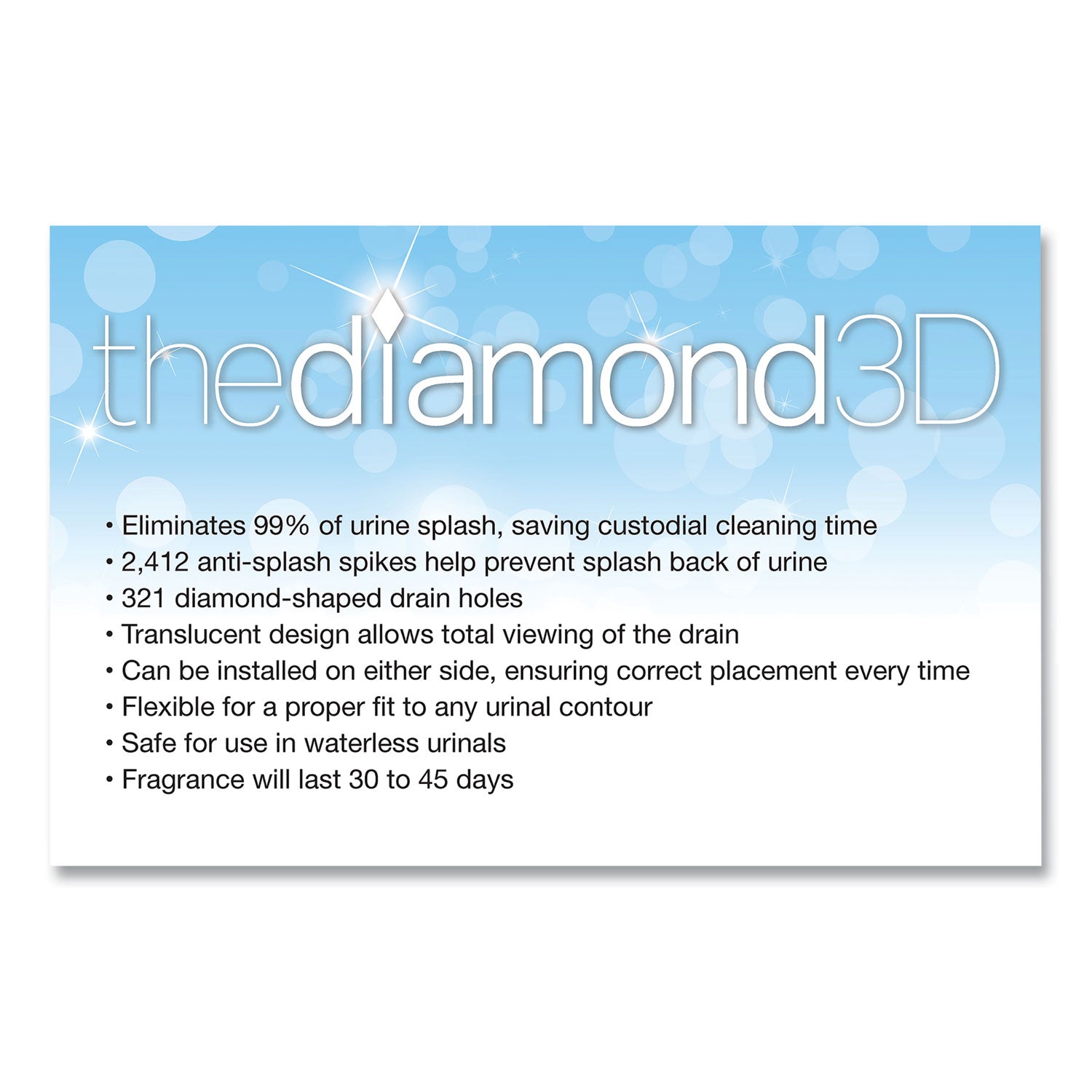 Diamond 3d Urinal Screen, Mountain Air Scent, Blue, 10/pack, 6 Packs/carton