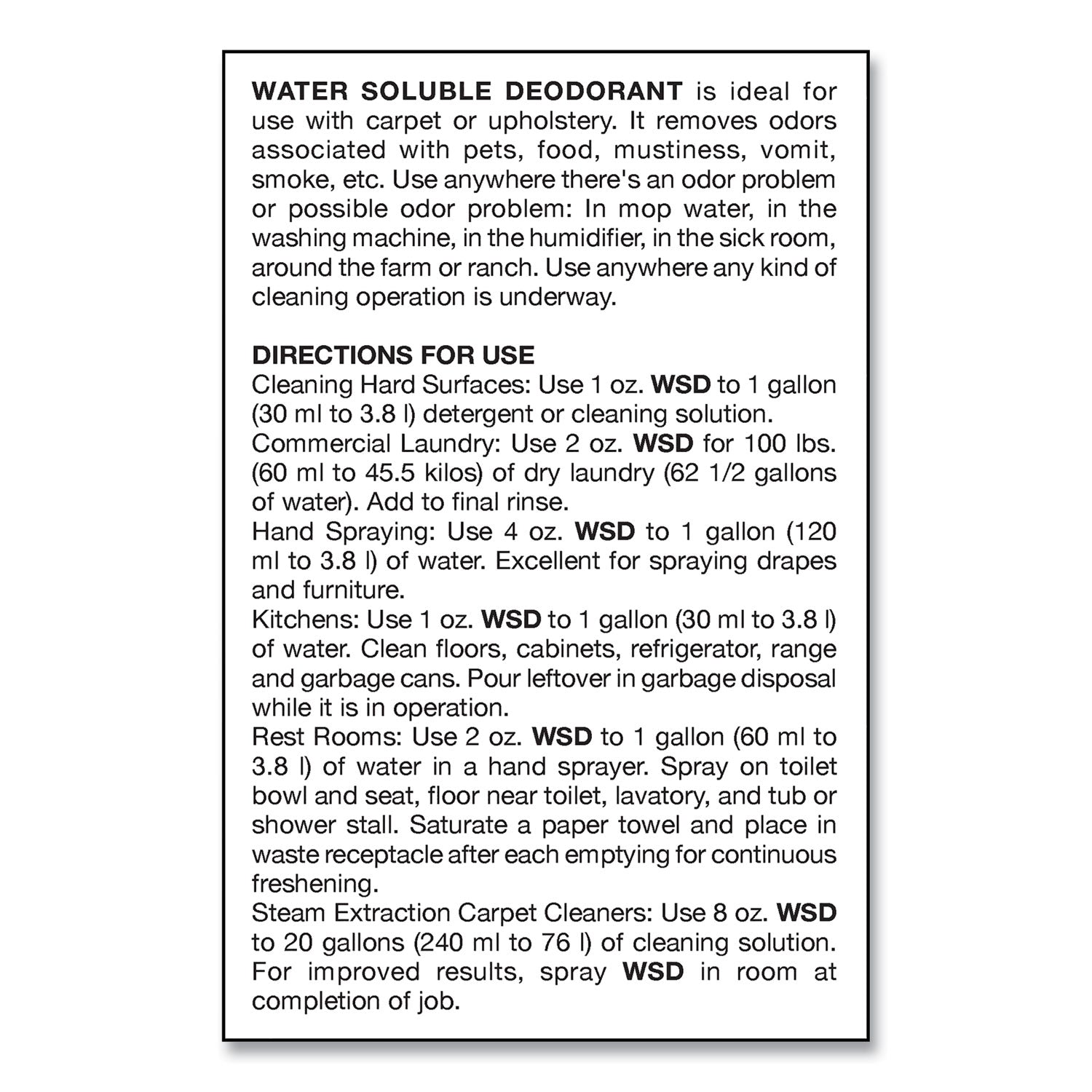 Water-Soluble Deodorant, Mountain Air, 32 Oz Bottle, 12/carton