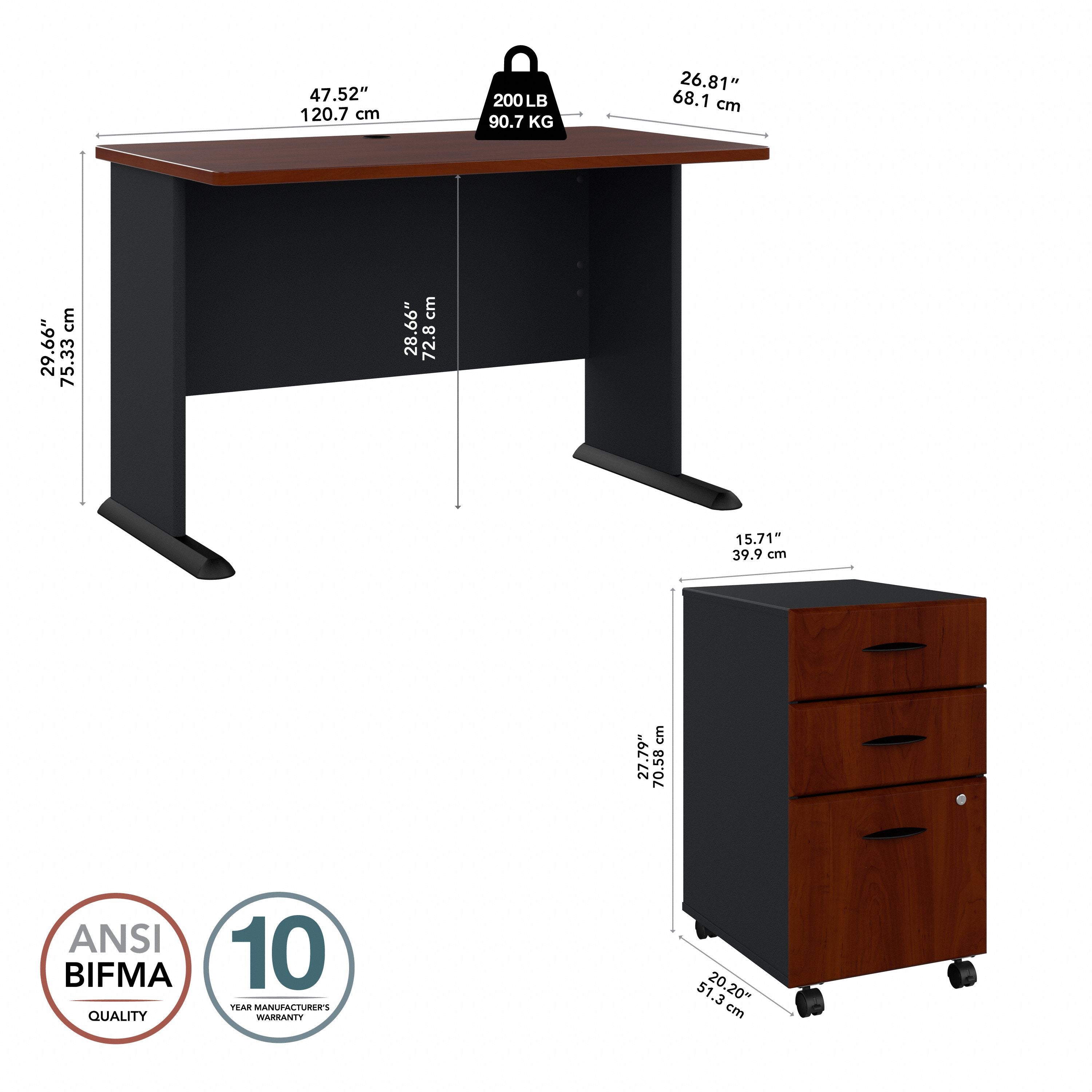 Bush Business Furniture Series A 48W Desk with Mobile File Cabinet in Hansen Cherry and Galaxy - 47.52" Width x 26.81" Depth x 29.66" Height
