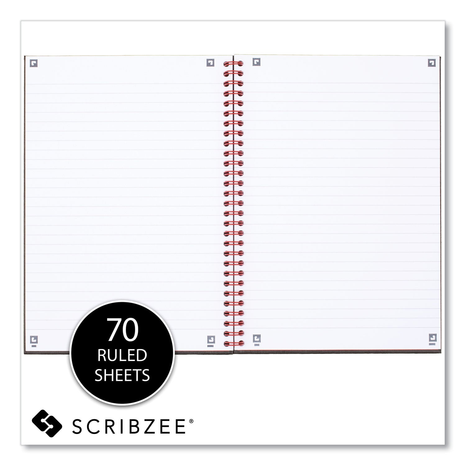 Black n' Red Hardcover Business Notebook - 70 Sheets - Twin Wirebound - Ruled Front Ruling x 9.9" Width x 7" Length - Black/Red Cover - Bleed Resistant, Ink Resistant, Hard Cover, Perforated, Foldable - 1 Each