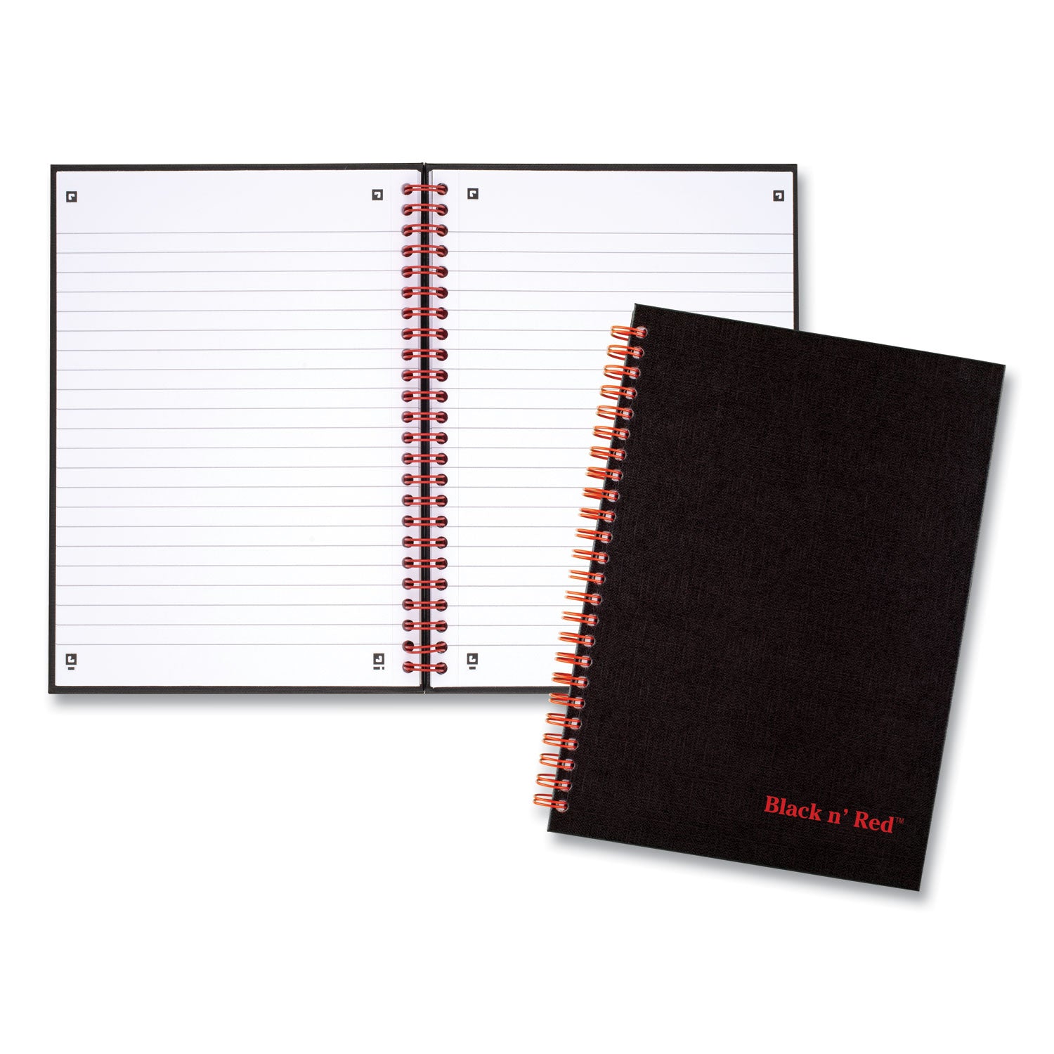 70 Sheets - Wire Bound - 24 lb Basis Weight - A5 - 5 7/8" x 8 1/4" Sheet Size - White Paper - Red Binding - Black Cover - Perforated, Wipe-clean Cover, Laminated, Pocket - 1 Each
