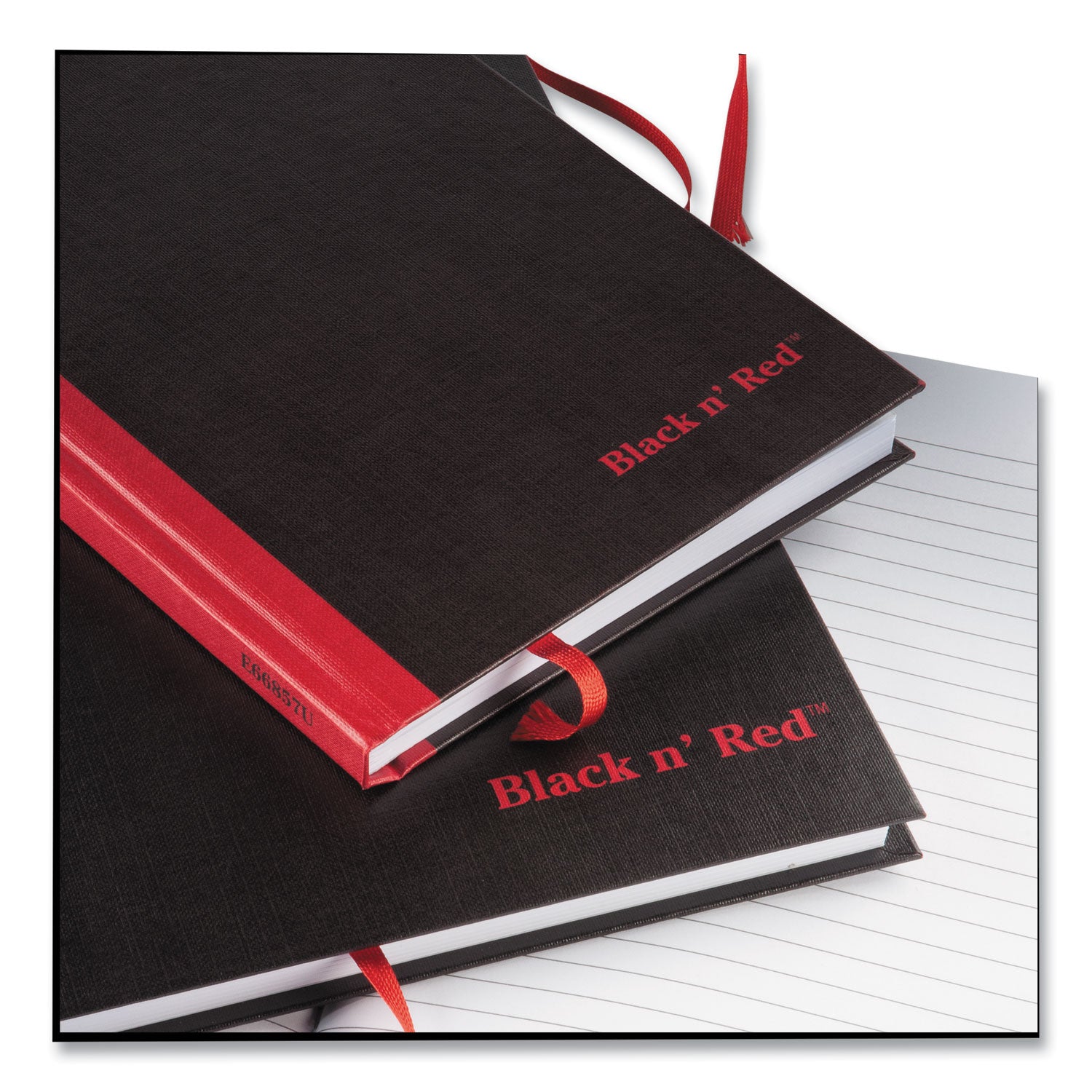 96 Sheets - Sewn - 24 lb Basis Weight - A5 - 5 5/8" x 8 1/4" Sheet Size - White Paper - Red Binding - Black Cover - Ribbon Marker, Hard Cover - 1 Each