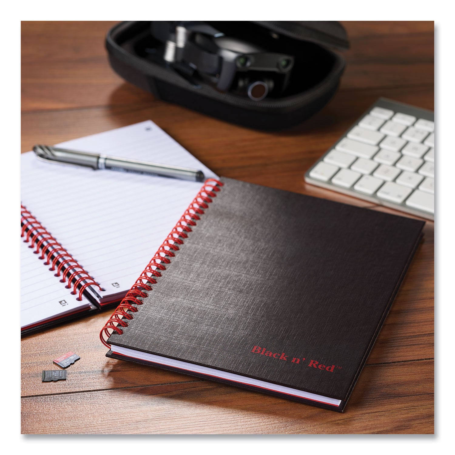 Black n' Red Hardcover Business Notebook - 70 Sheets - Twin Wirebound - Ruled Front Ruling x 9.9" Width x 7" Length - Black/Red Cover - Bleed Resistant, Ink Resistant, Hard Cover, Perforated, Foldable - 1 Each