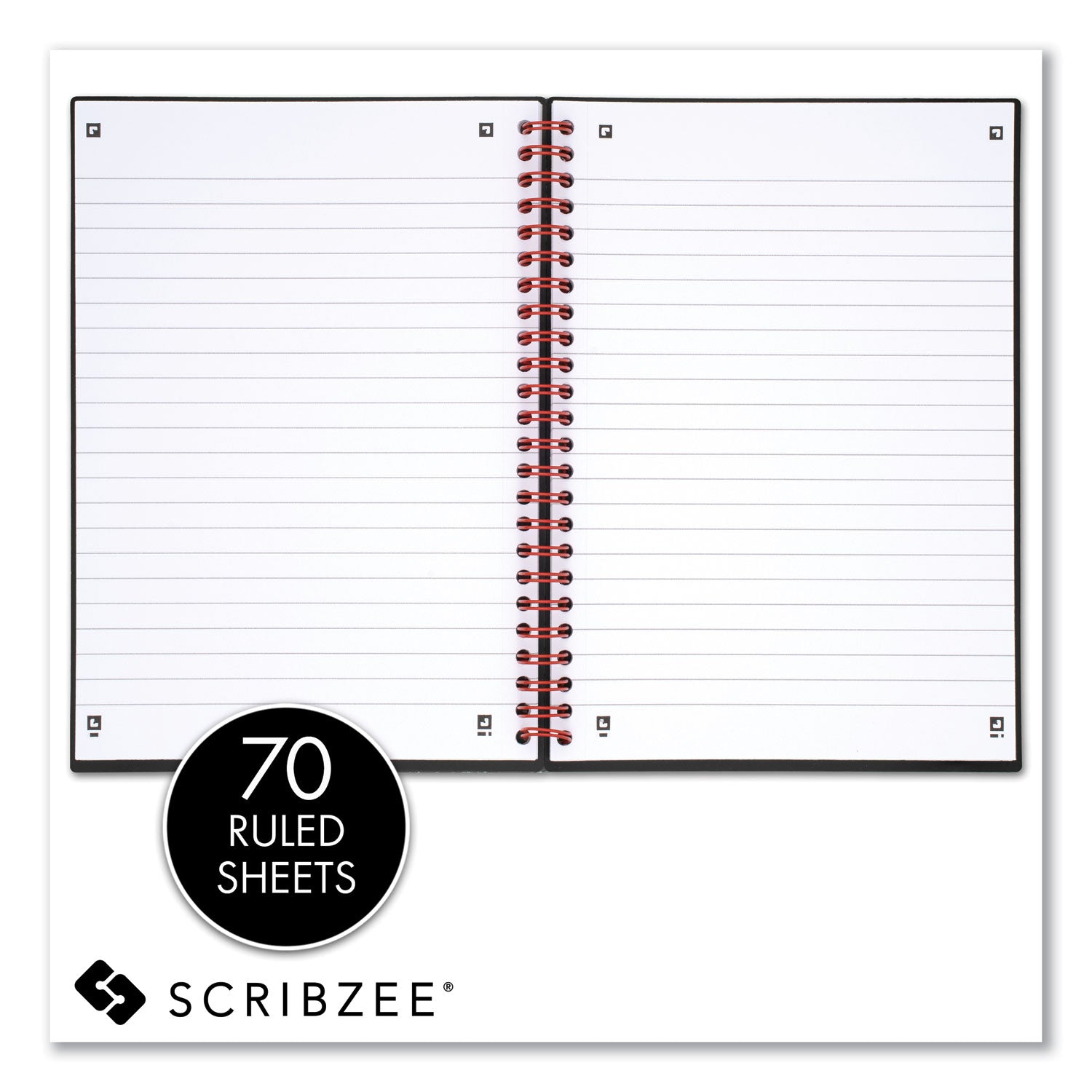 Black n' Red Business Notebook - 70 Sheets - Wire Bound - 24 lb Basis Weight - A5 - 5 7/8" x 8 1/4" Sheet Size - White Paper - Red Binding - Black Polypropylene Cover - Perforated, Wipe-clean Cover, Rigid, Strap, Micro Perforated - 1 Each