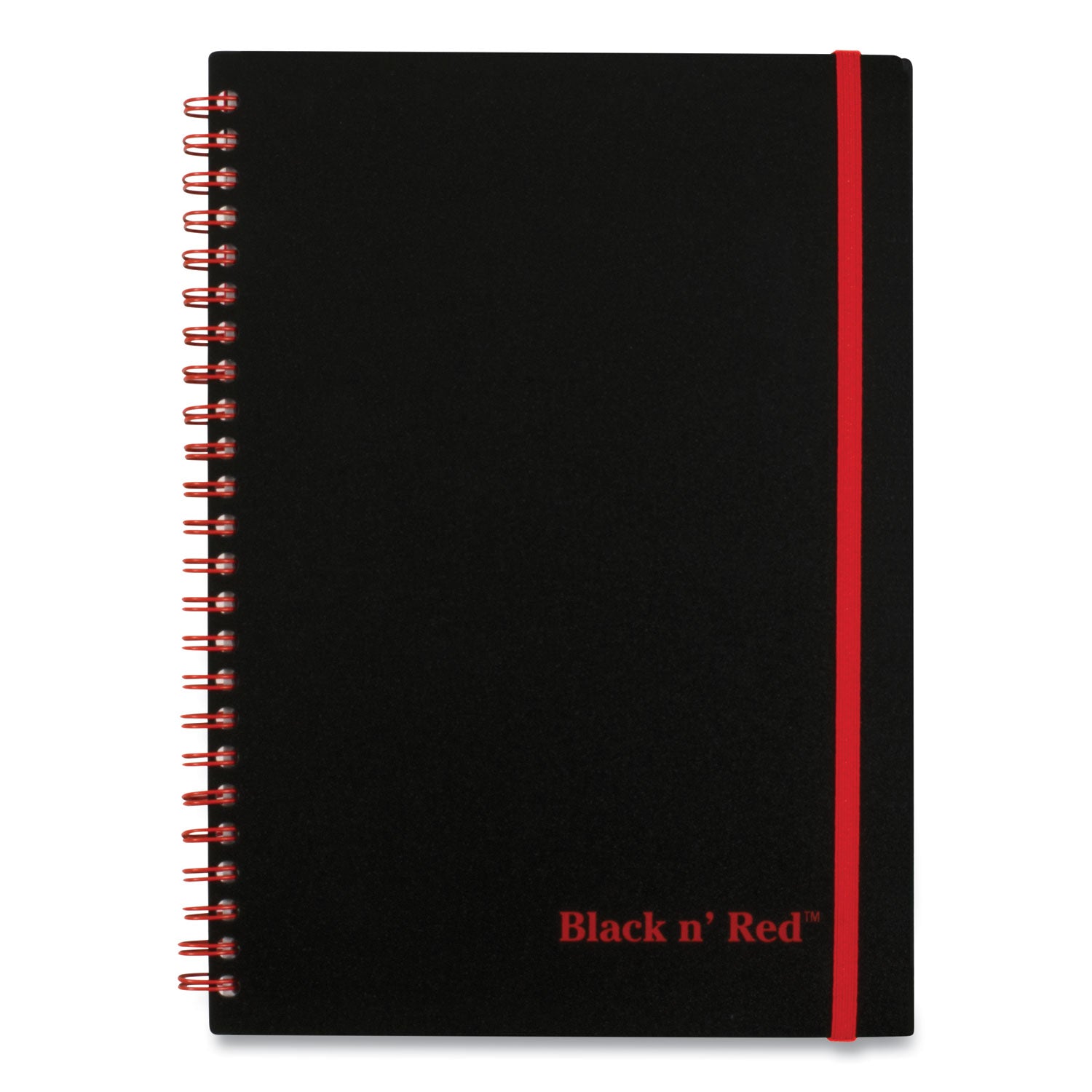 Black n' Red Business Notebook - 70 Sheets - Wire Bound - 24 lb Basis Weight - A5 - 5 7/8" x 8 1/4" Sheet Size - White Paper - Red Binding - Black Polypropylene Cover - Perforated, Wipe-clean Cover, Rigid, Strap, Micro Perforated - 1 Each