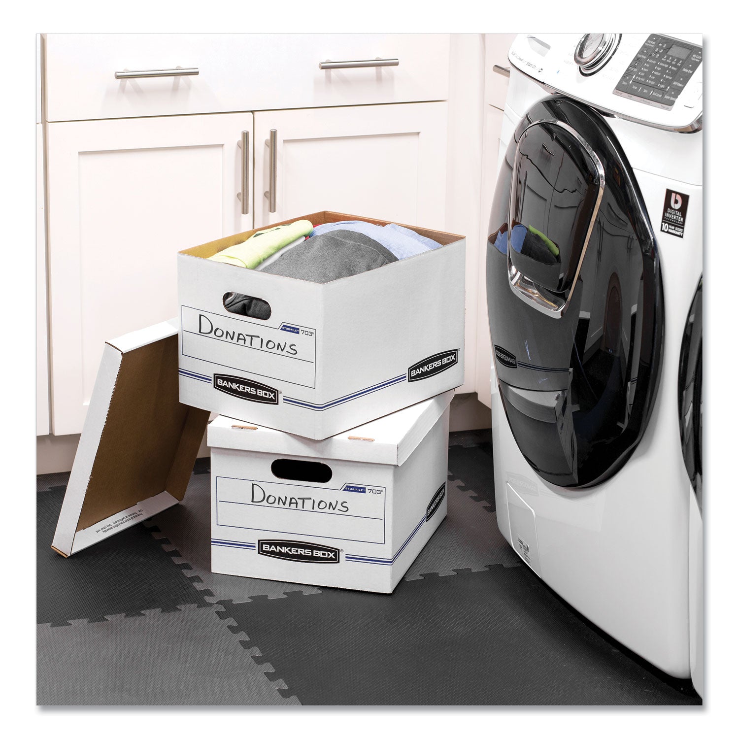 Internal Dimensions: 12" Width x 12" Depth x 10" Height - External Dimensions: 12.8" Width x 13.2" Depth x 10.5" Height - 400 lb - Media Size Supported: Letter - Lift-off Closure - Stackable - White, Blue - For File - Recycled - 12 / Carton