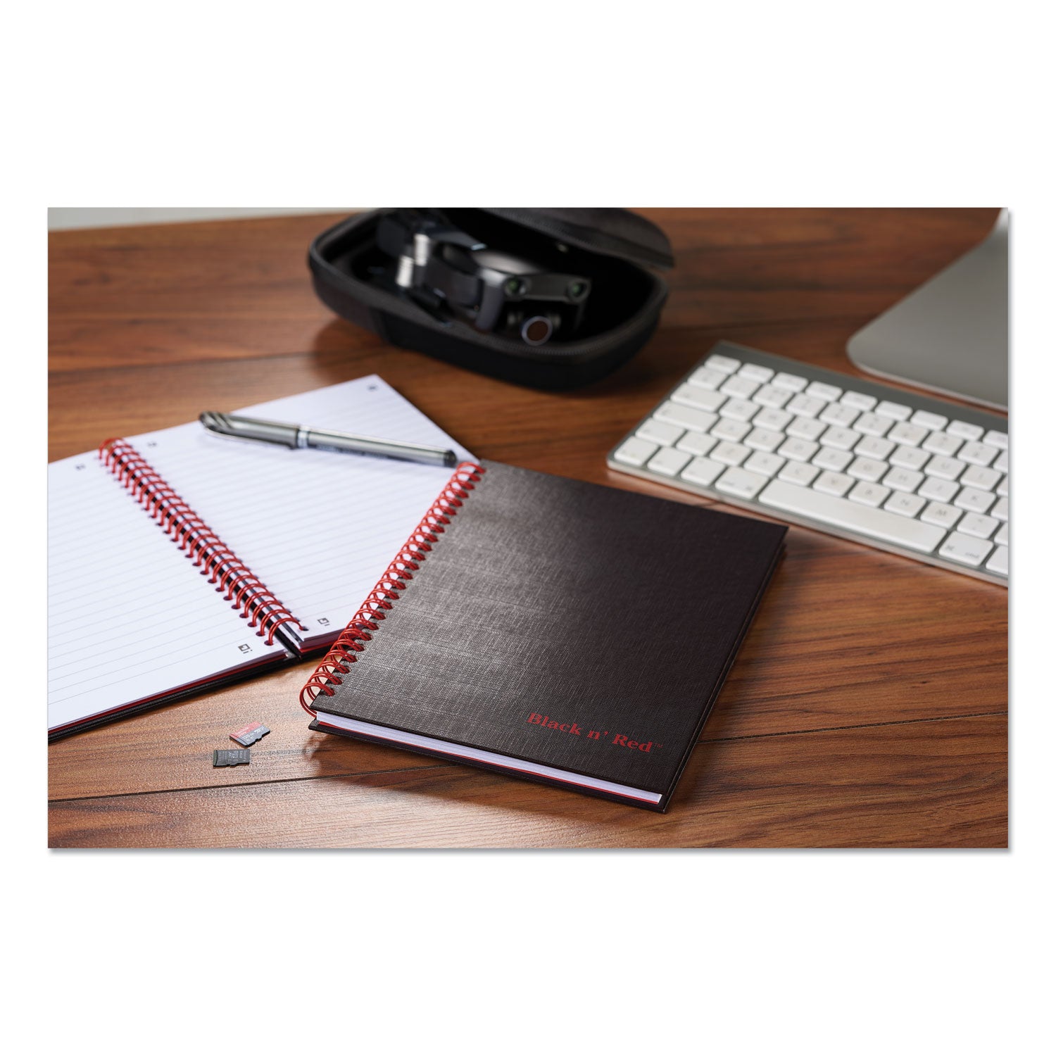 Black n' Red Hardcover Business Notebook - 70 Sheets - Twin Wirebound - Ruled Front Ruling x 9.9" Width x 7" Length - Black/Red Cover - Bleed Resistant, Ink Resistant, Hard Cover, Perforated, Foldable - 1 Each